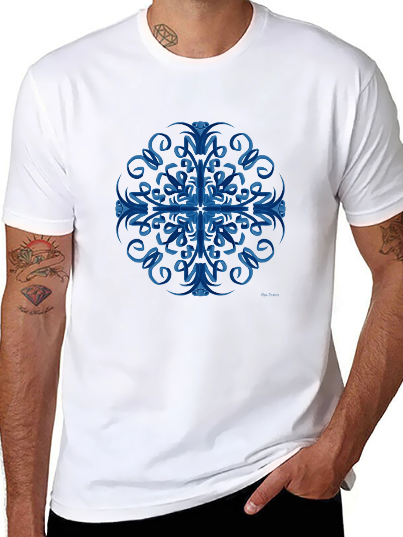 Blue Swirl Mandala Black T-Shirt