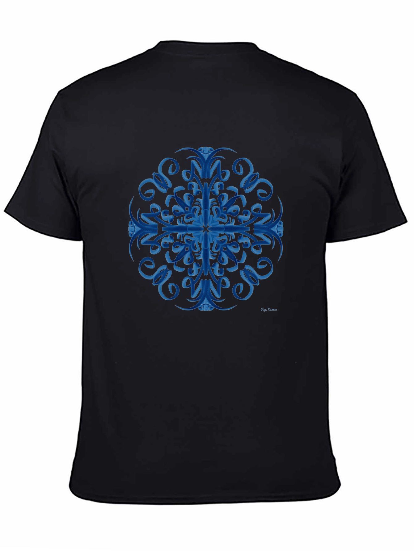 Blue Swirl Mandala Black T-Shirt