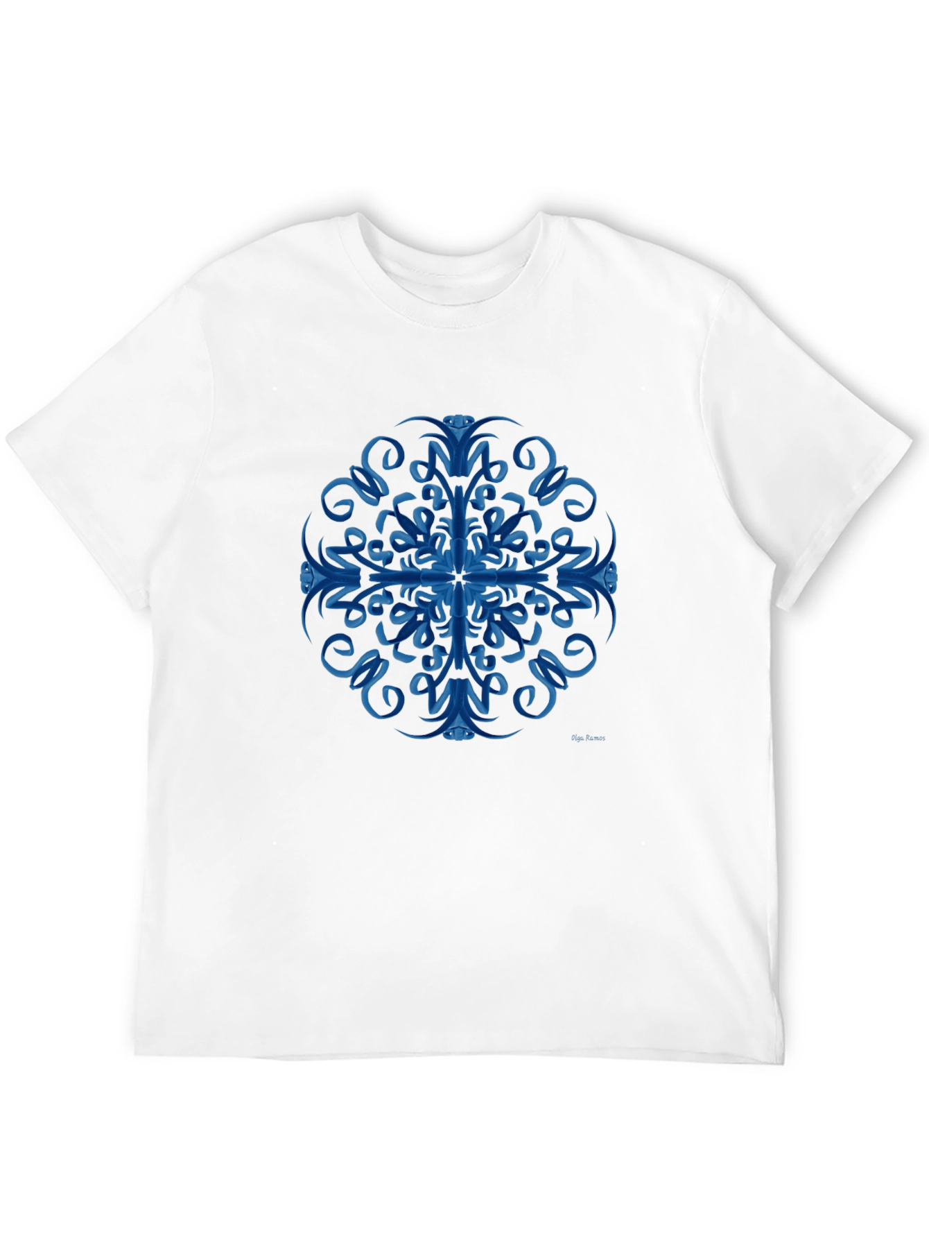 Blue Swirl Mandala Black T-Shirt