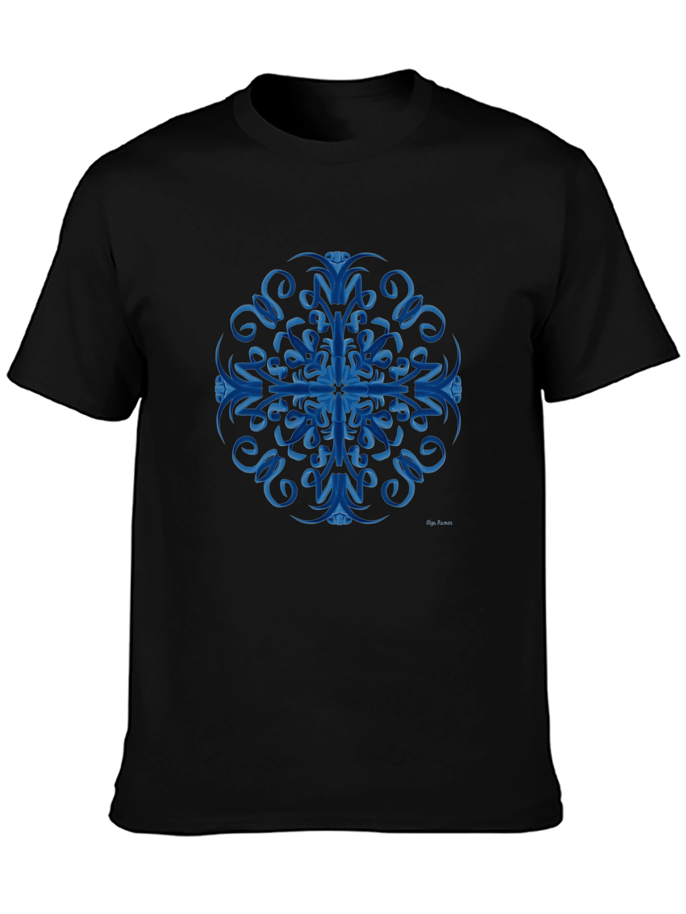 Blue Swirl Mandala Black T-Shirt
