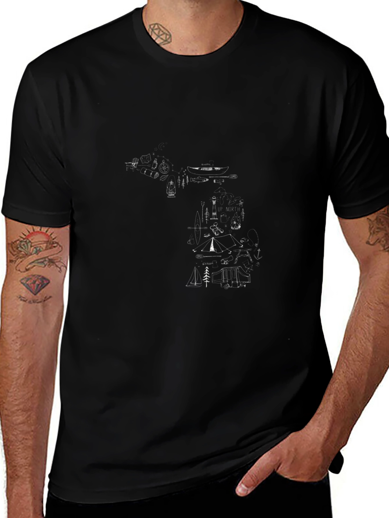 Geometric Outline Graphic Print Black Tee