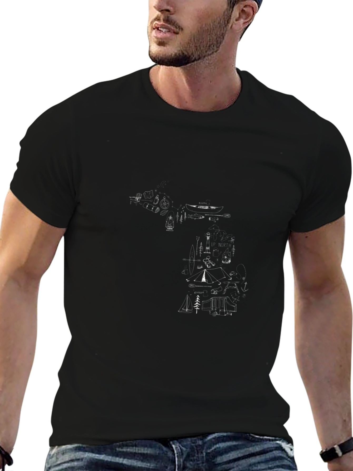 Geometric Outline Graphic Print Black Tee