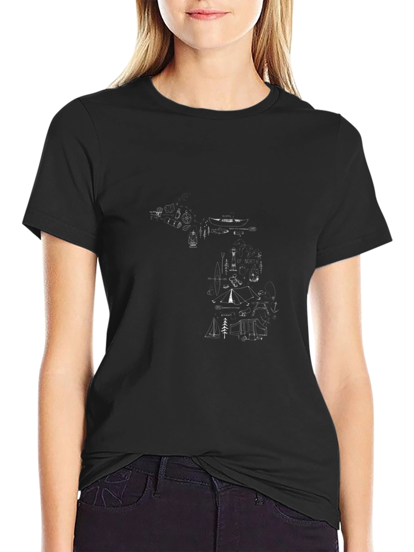 Geometric Outline Graphic Print Black Tee