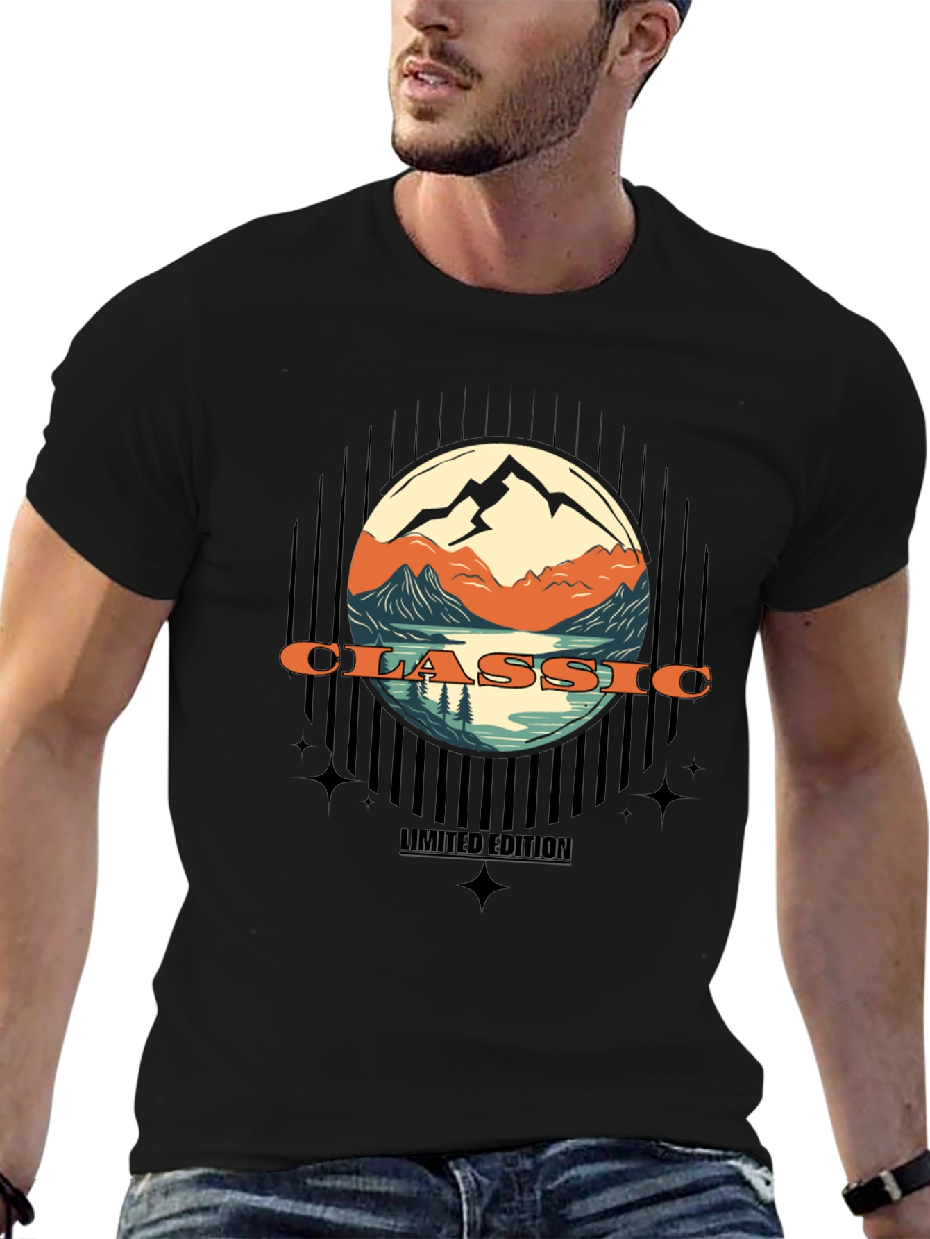 Classic Mountain Scene Graphic T-Shirt