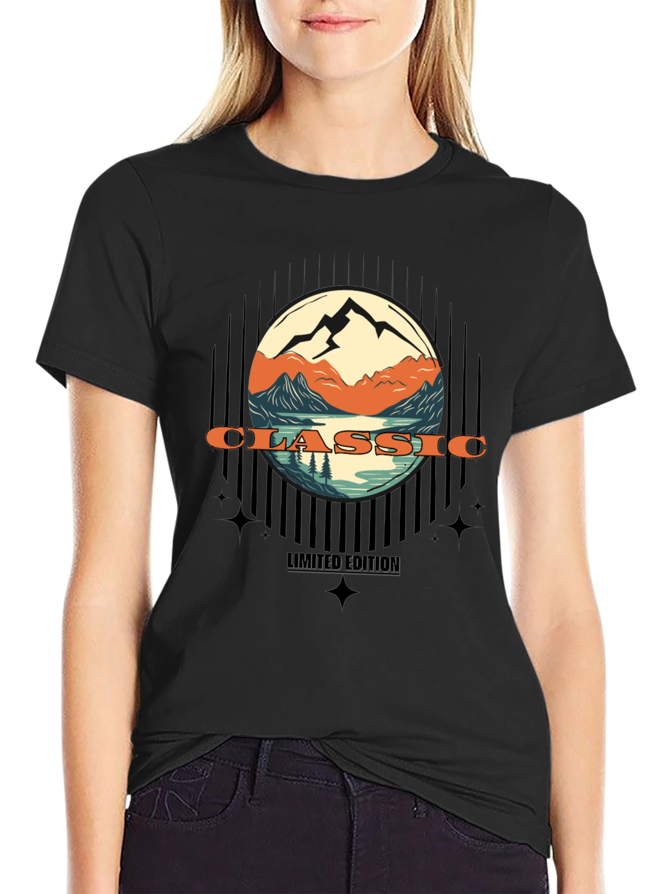 Classic Mountain Scene Graphic T-Shirt