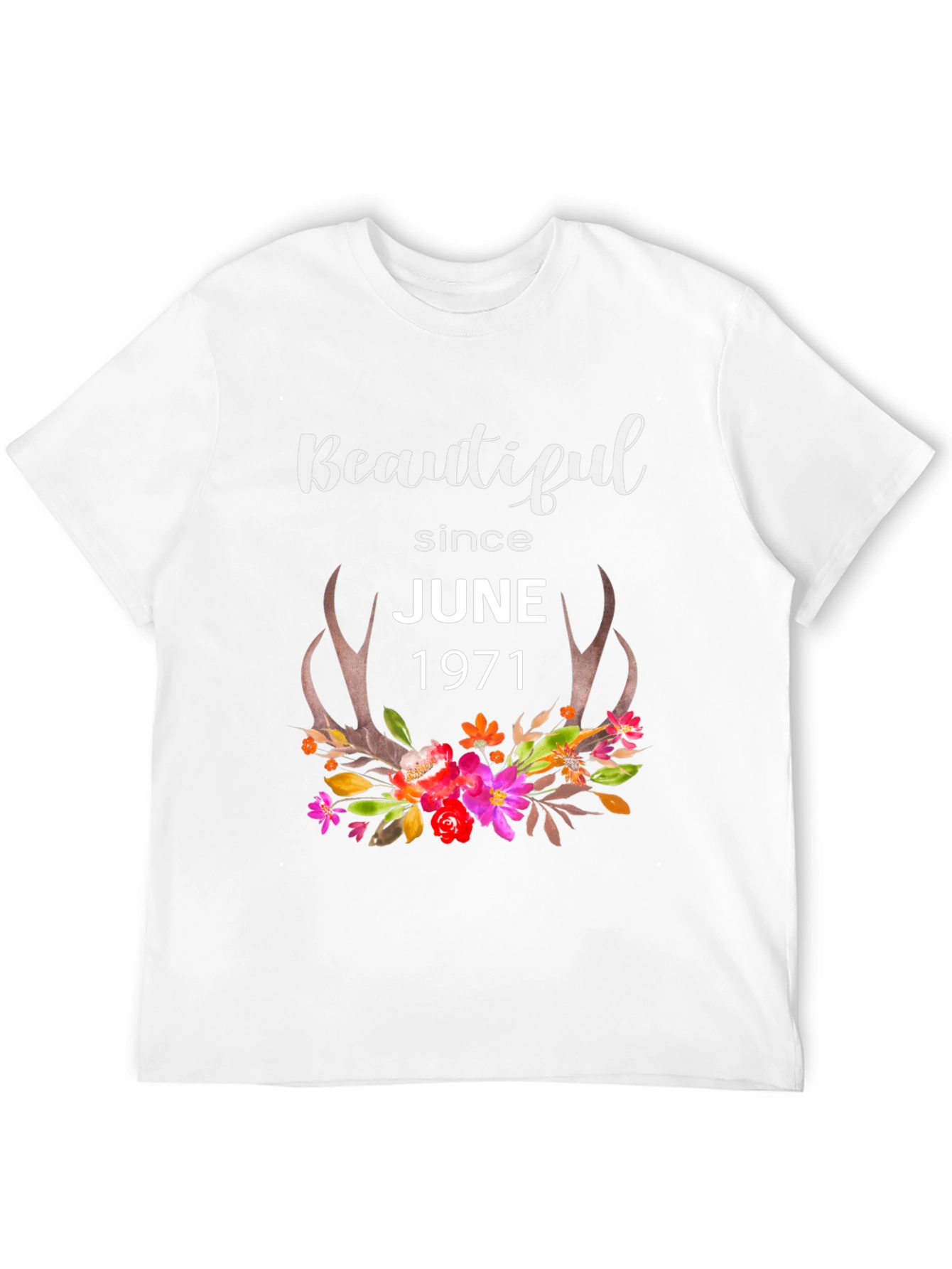 Beautiful Since June 1971 Floral Horns T-Shirt