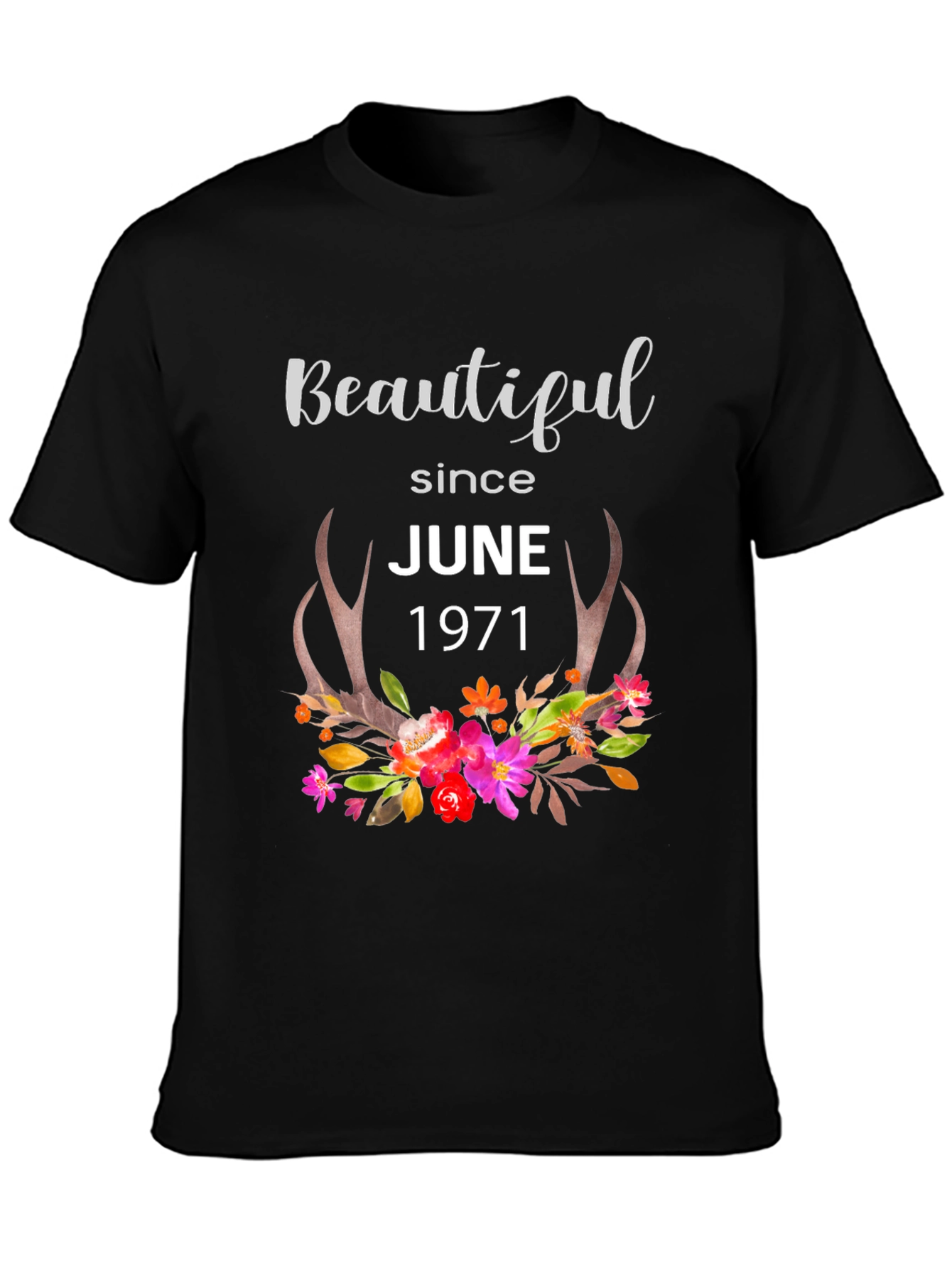 Beautiful Since June 1971 Floral Horns T-Shirt