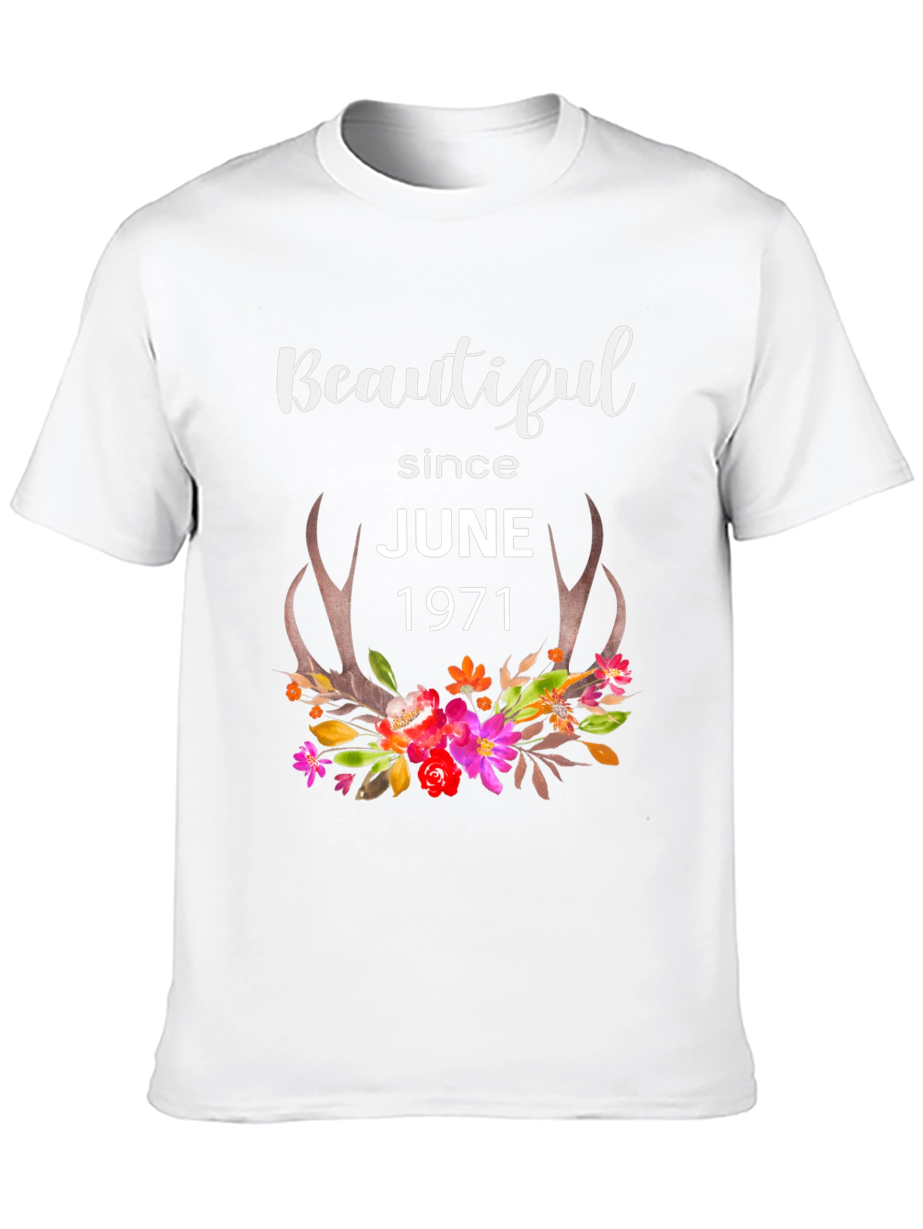 Beautiful Since June 1971 Floral Horns T-Shirt