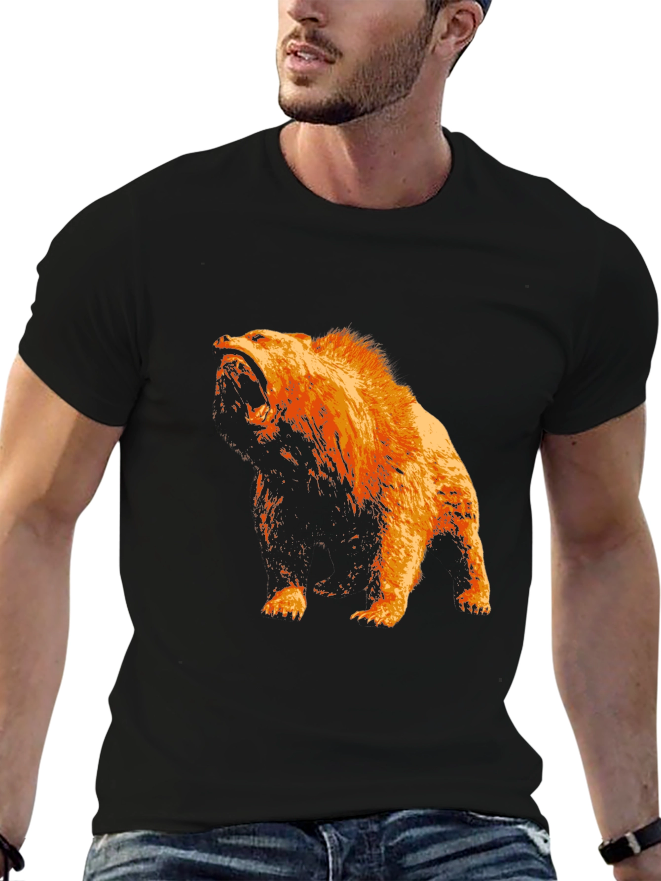 Bear Graphic T-Shirt - Black Cotton Tee