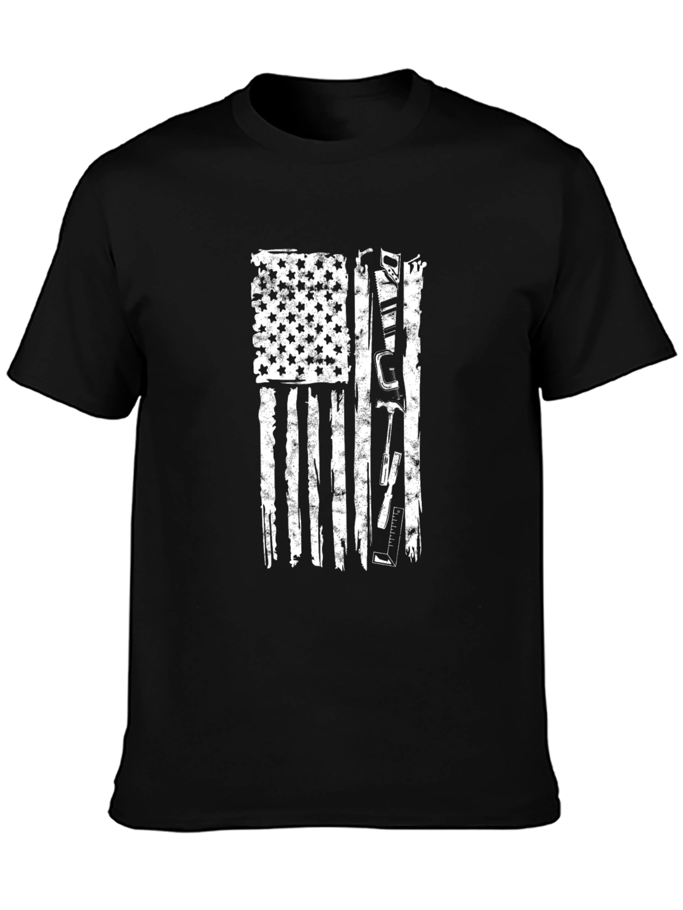 Distressed USA Flag Construction Worker T-Shirt