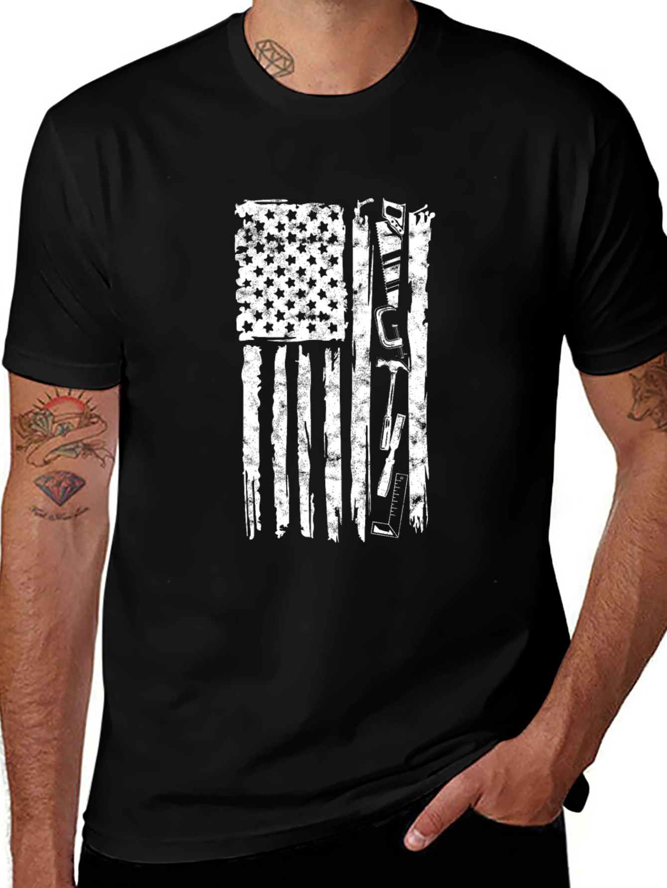 Distressed USA Flag Construction Worker T-Shirt