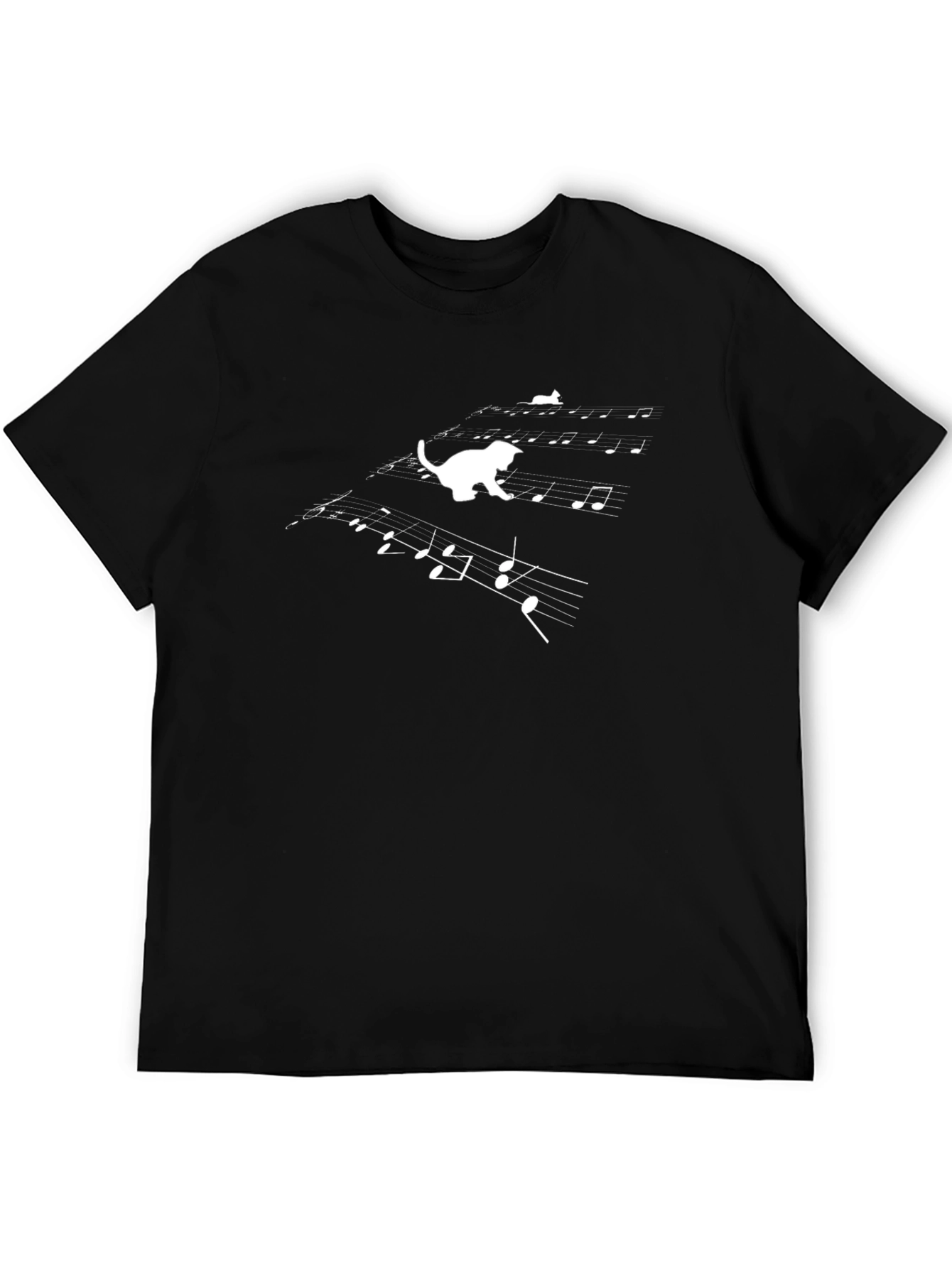 Cat on Sheet Music T-Shirt - Black