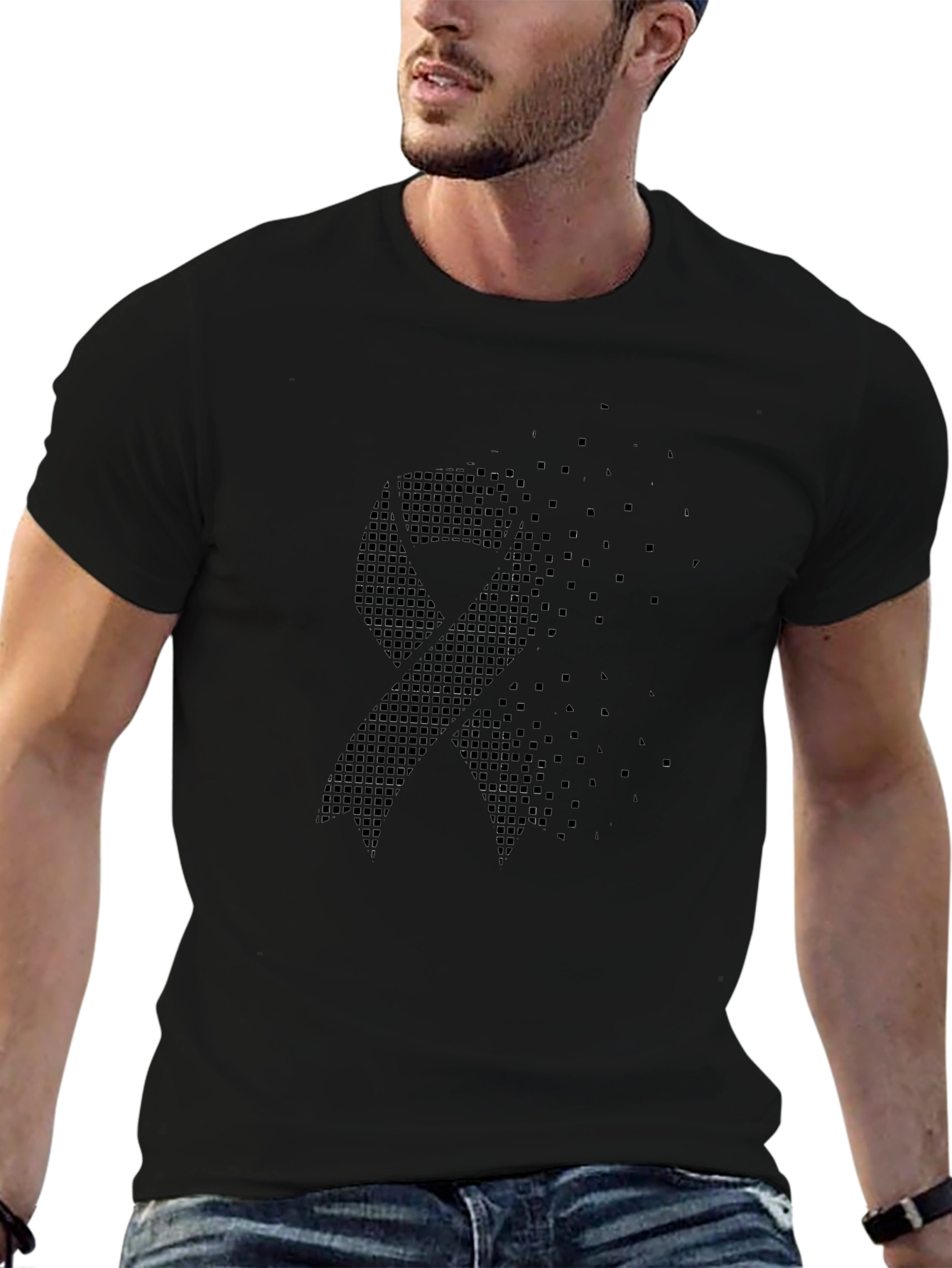 Black Ribbon Pixel Art Graphic T-Shirt