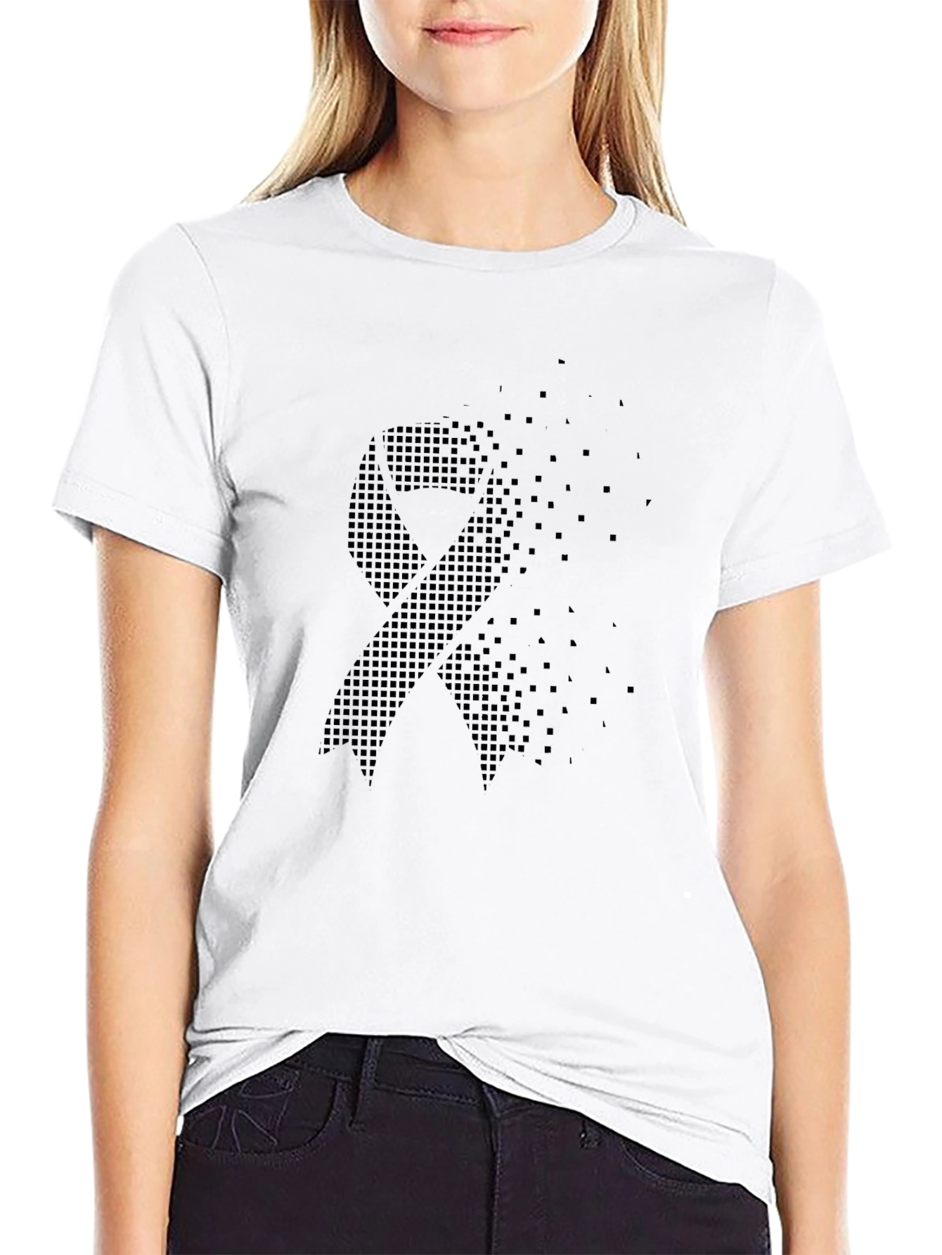 Black Ribbon Pixel Art Graphic T-Shirt