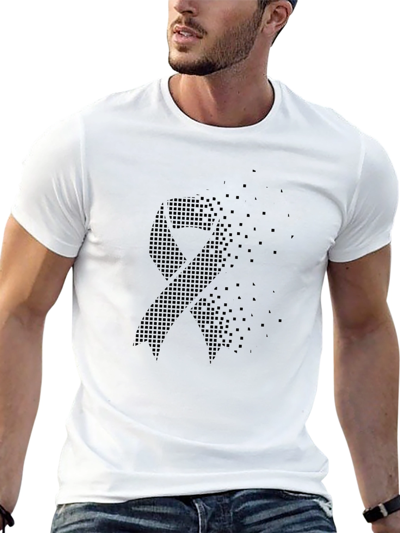 Black Ribbon Pixel Art Graphic T-Shirt