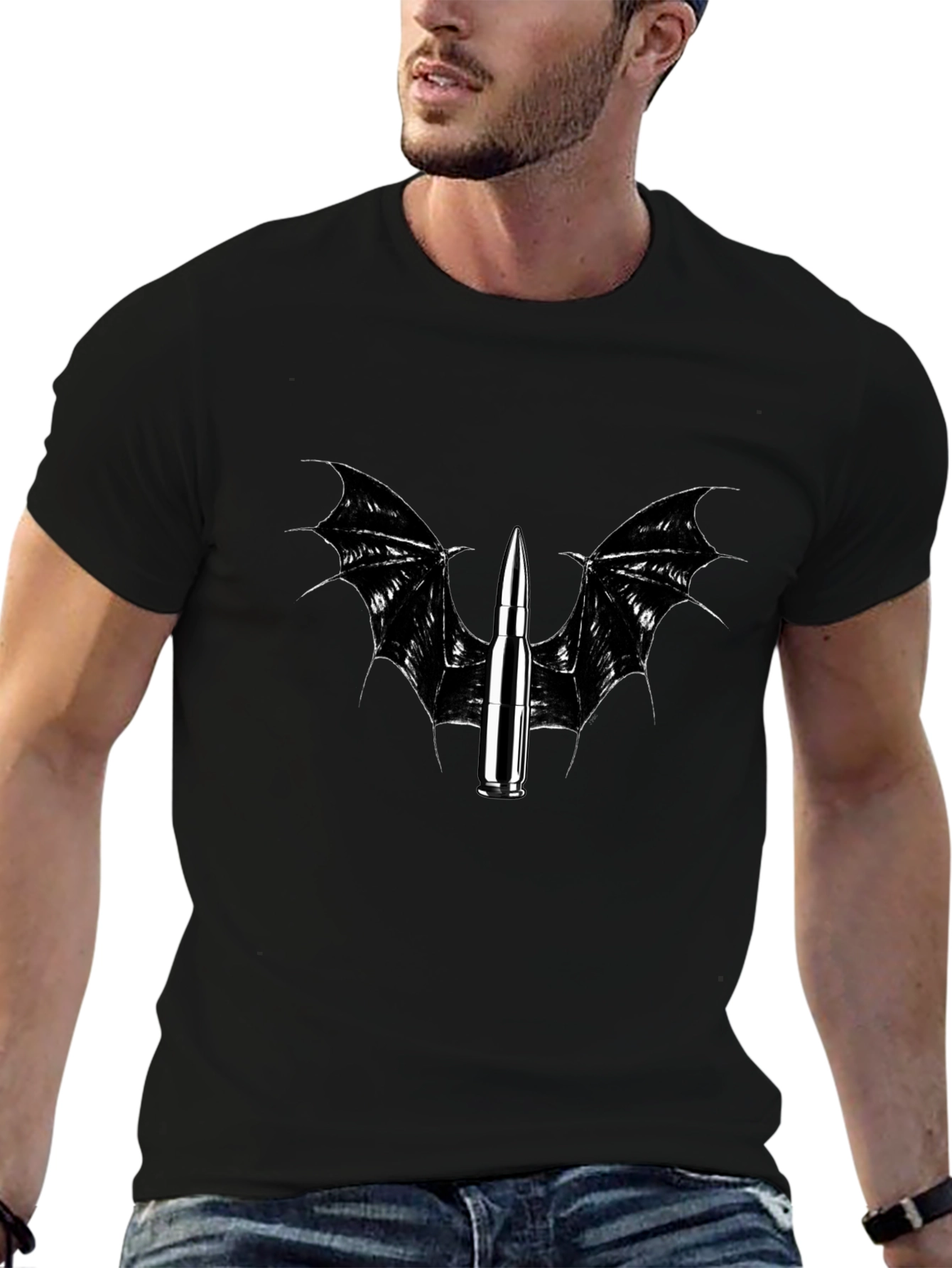 Winged Bullet Graphic Tee - Edgy Design