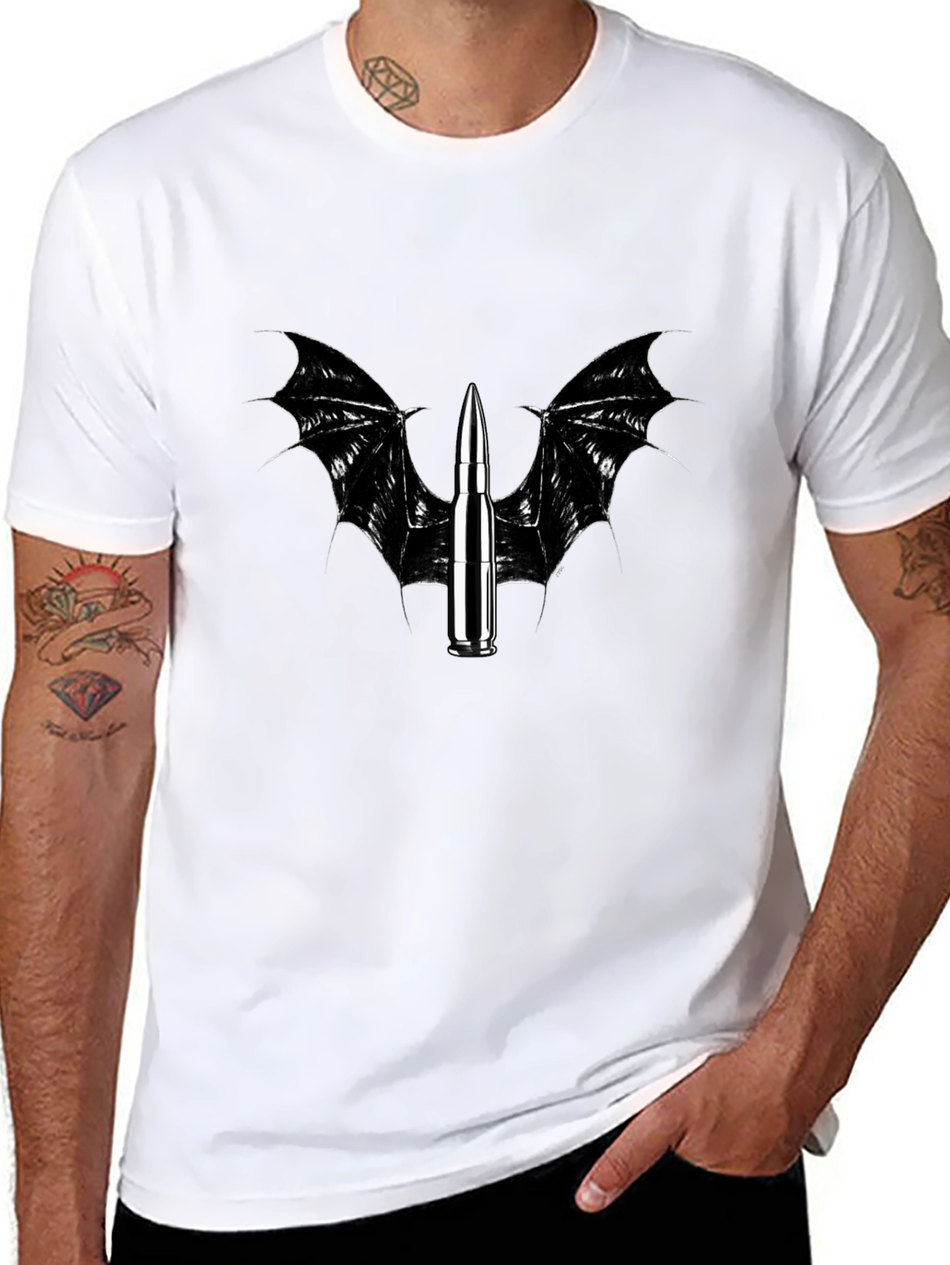 Winged Bullet Graphic Tee - Edgy Design