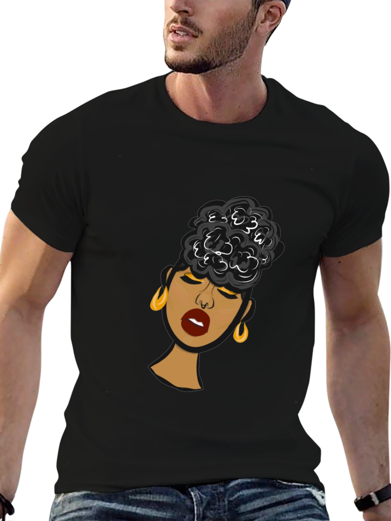 Black Woman Graphic Tee - Stylish Afro Puff Design