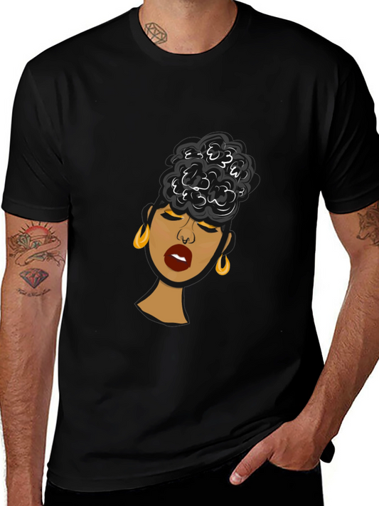 Black Woman Graphic Tee - Stylish Afro Puff Design