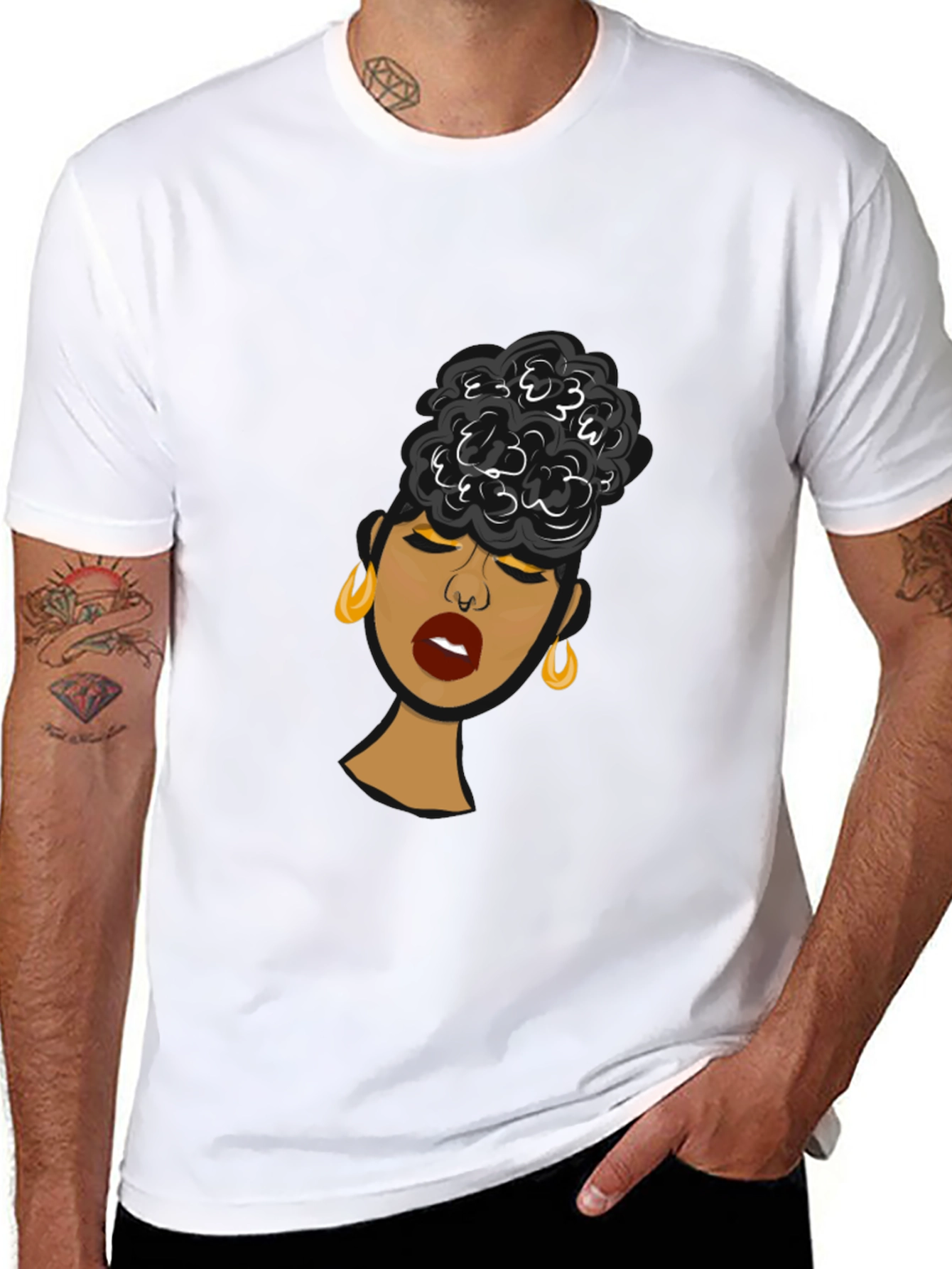 Black Woman Graphic Tee - Stylish Afro Puff Design