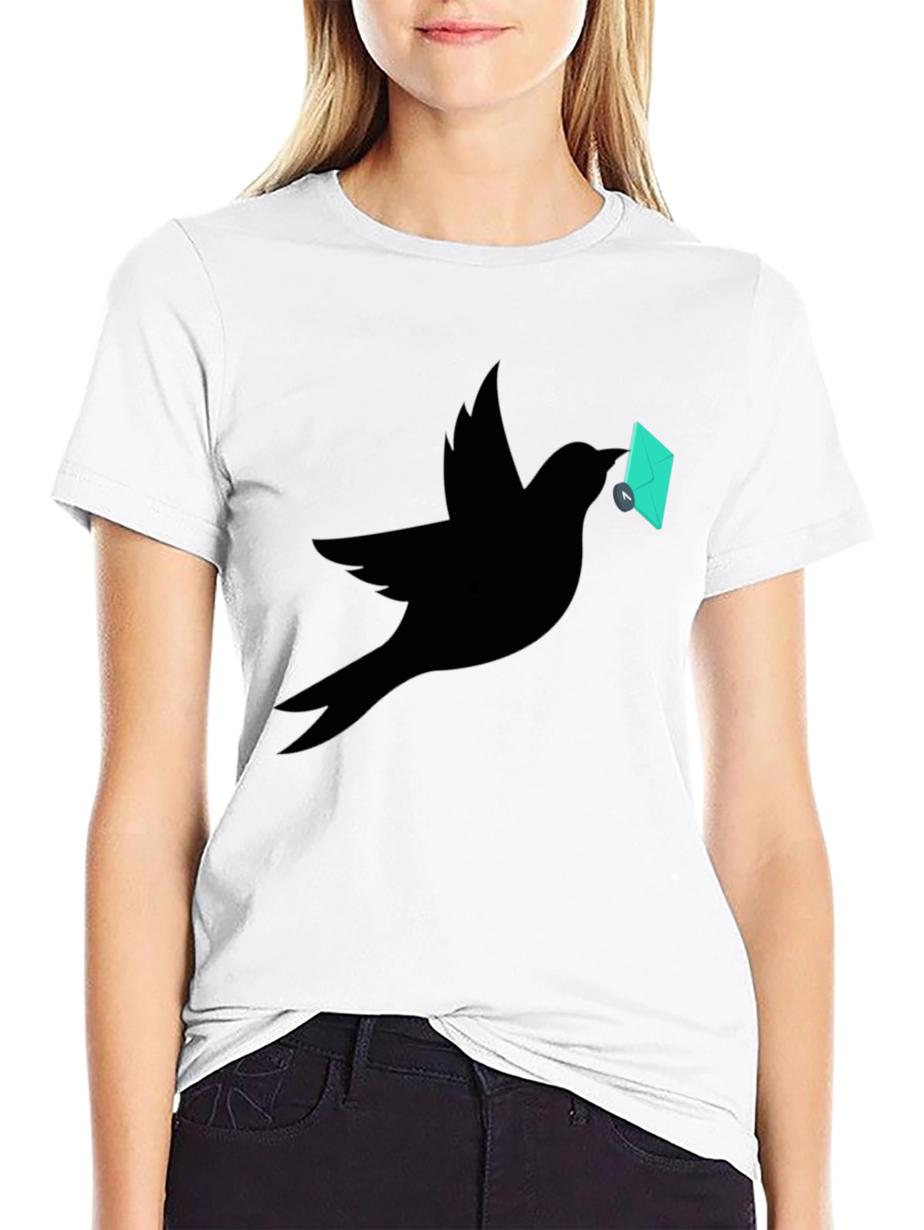 Bird with Envelope Graphic Tee - Black
