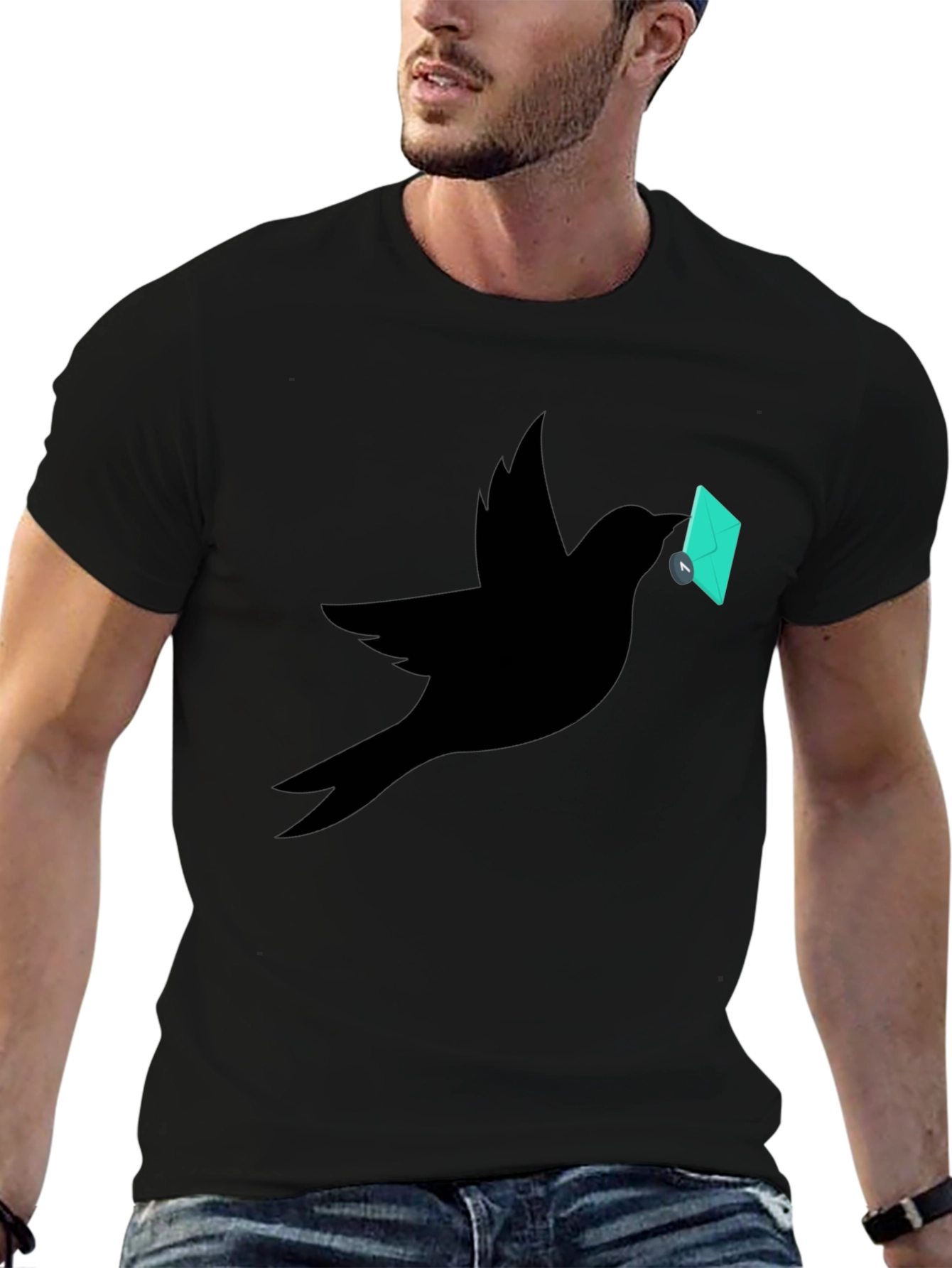 Bird with Envelope Graphic Tee - Black