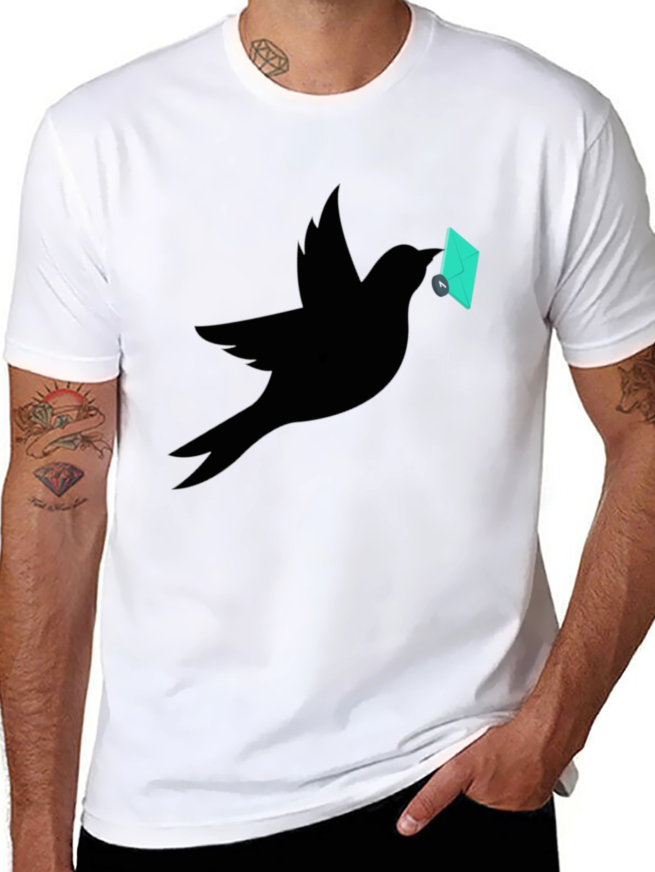 Bird with Envelope Graphic Tee - Black