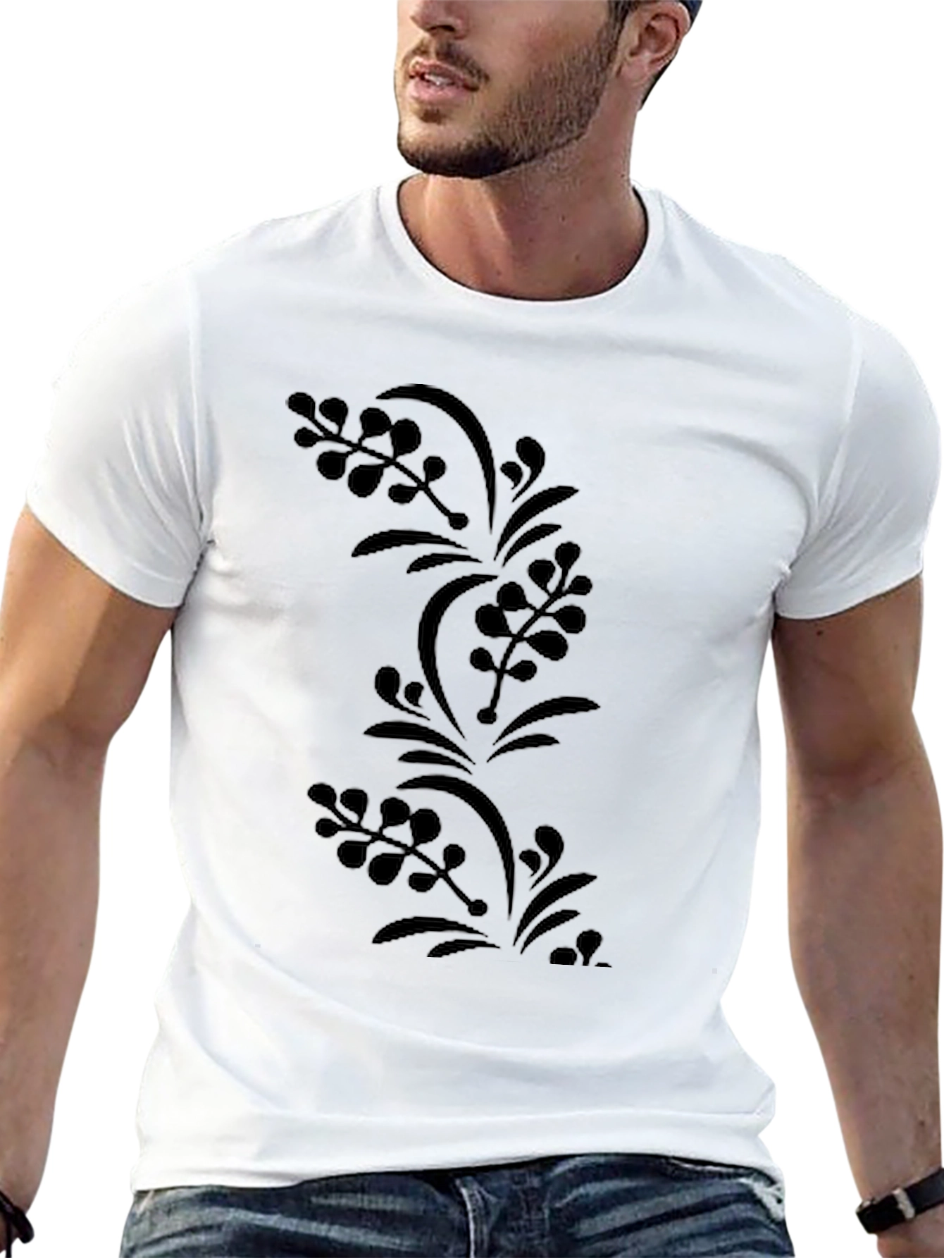 Mens Black Floral Print Tee