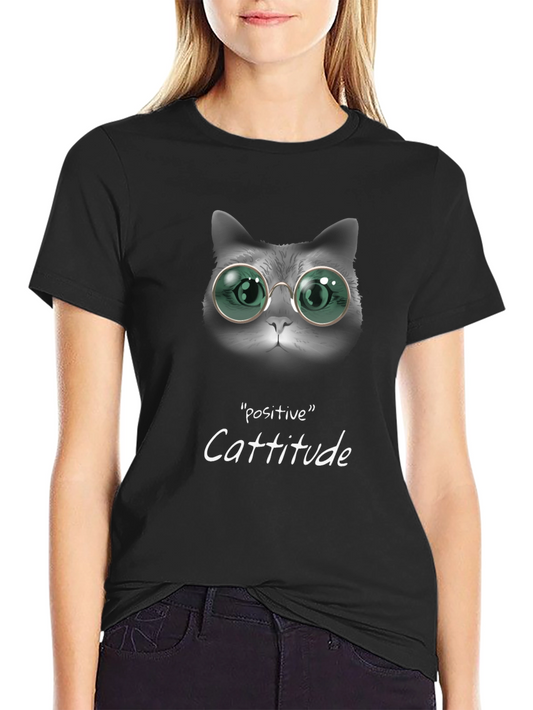 Positive Cattitude Tee - Cat with Glasses Graphic T-Shirt