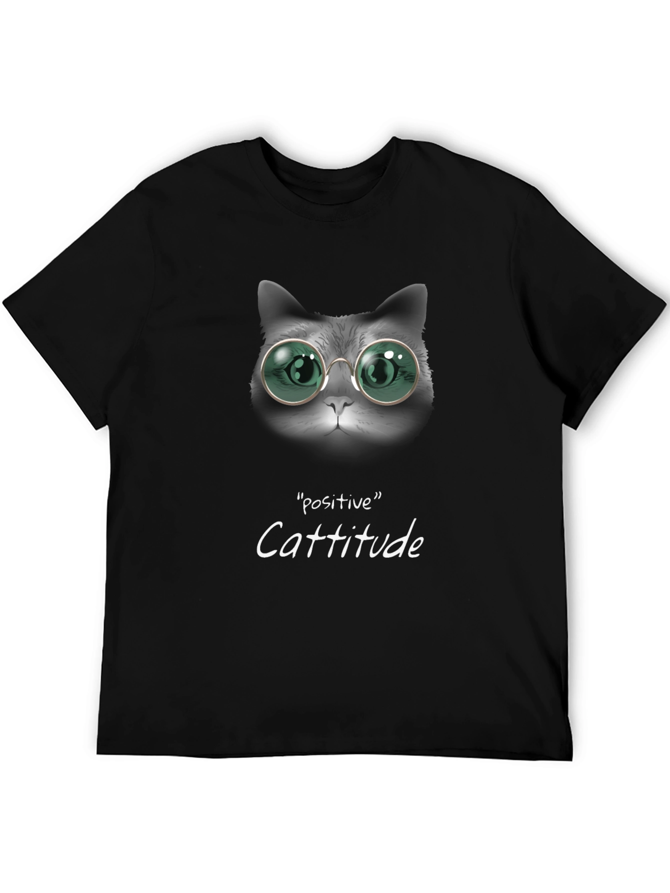 Positive Cattitude Tee - Cat with Glasses Graphic T-Shirt