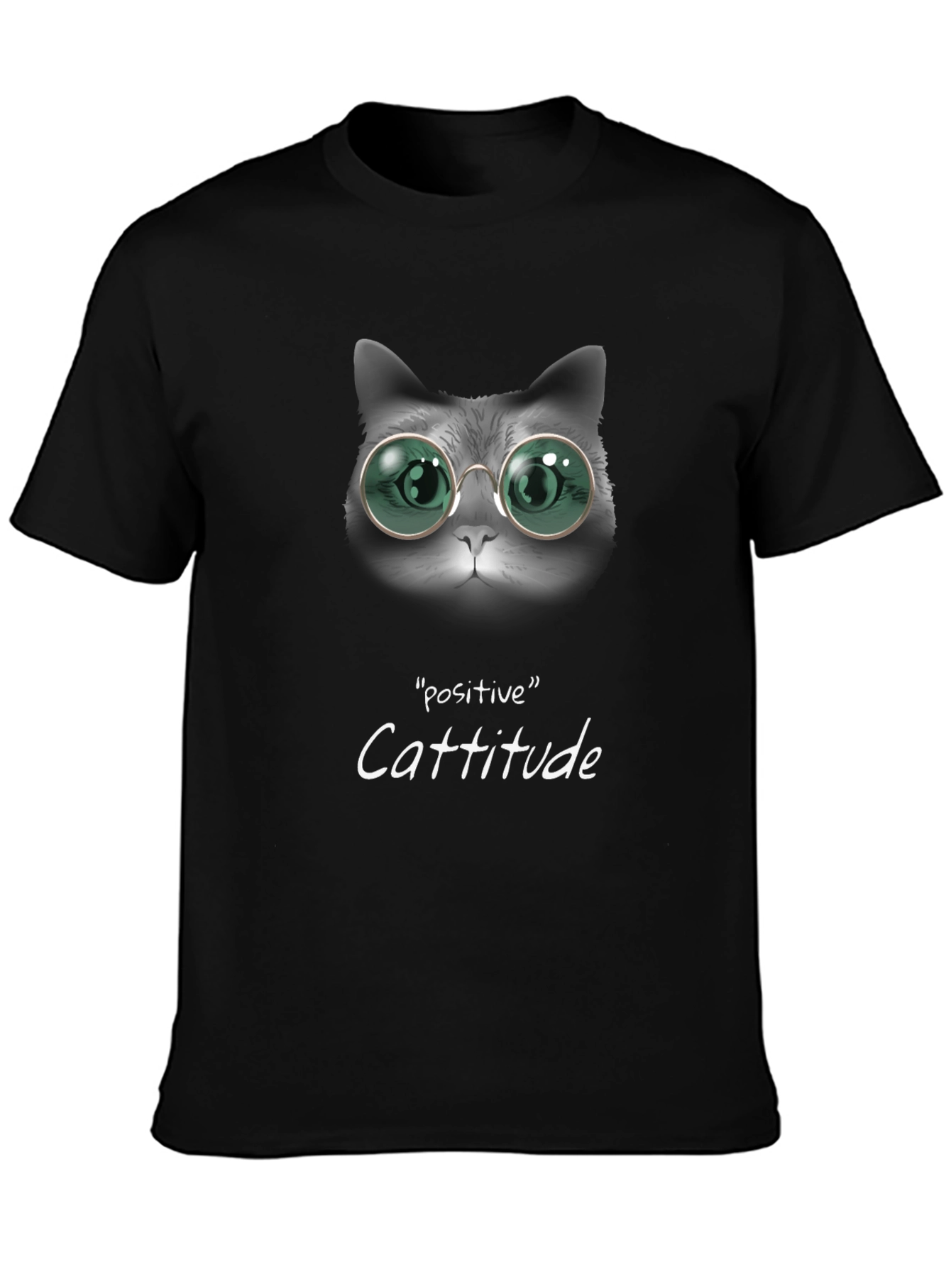 Positive Cattitude Tee - Cat with Glasses Graphic T-Shirt