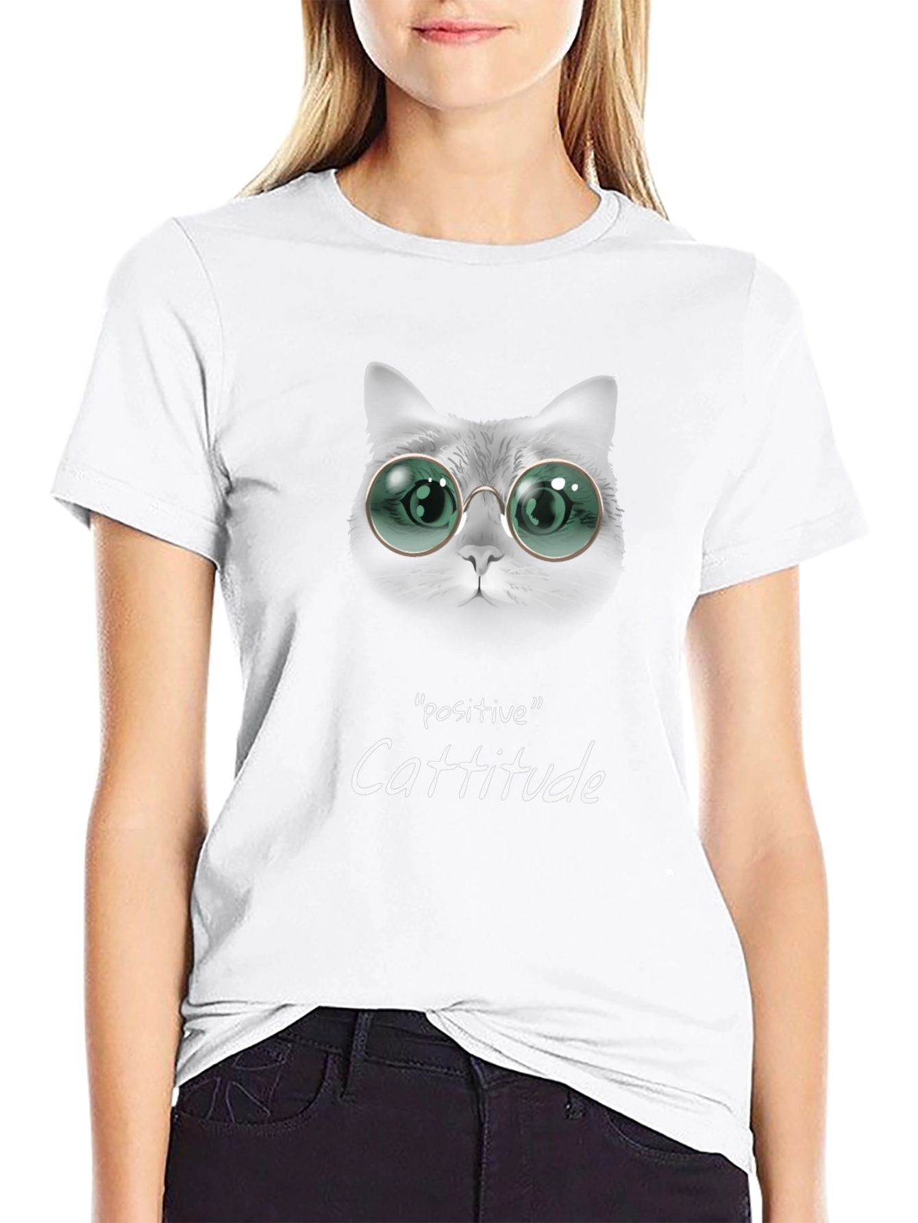 Positive Cattitude Tee - Cat with Glasses Graphic T-Shirt