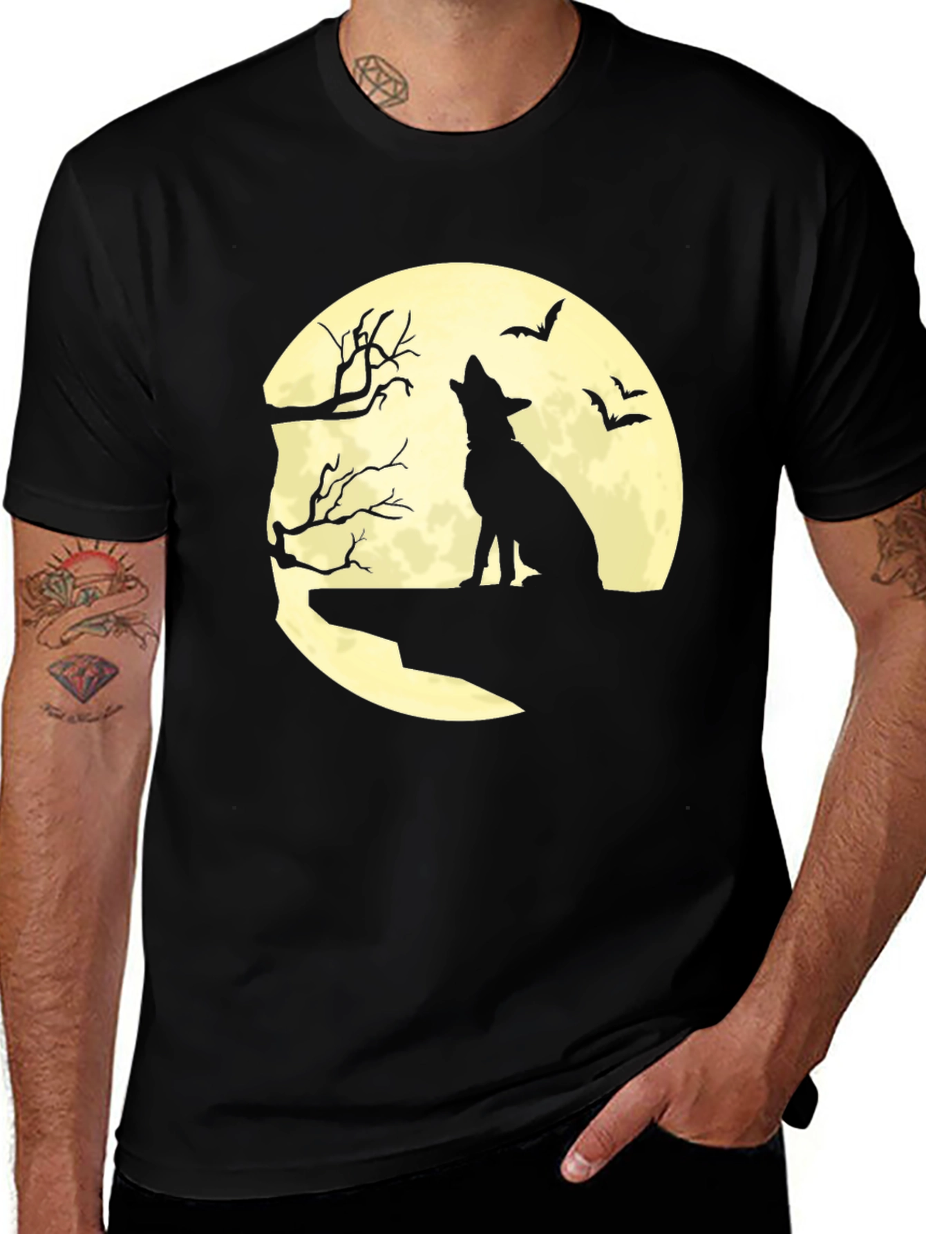 Halloween Wolf Moon Graphic Tee - Black