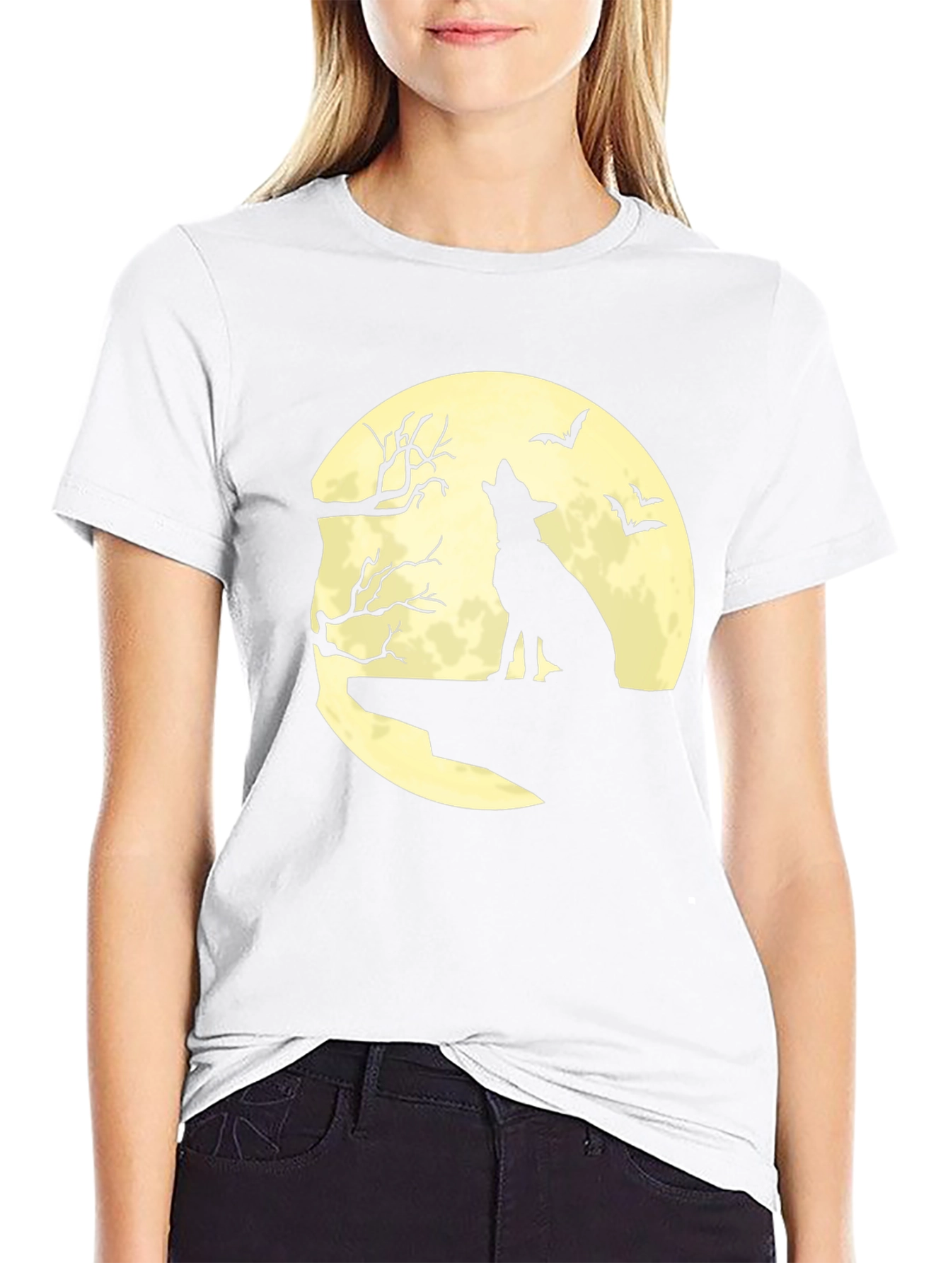 Halloween Wolf Moon Graphic Tee - Black