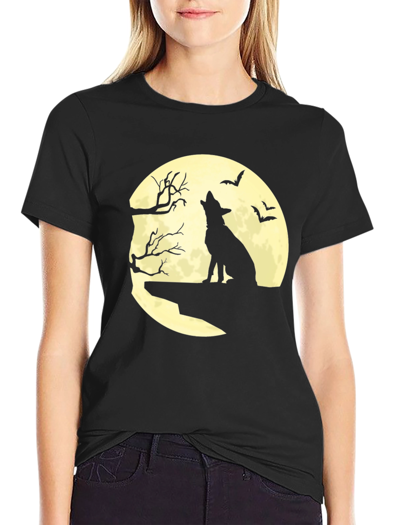 Halloween Wolf Moon Graphic Tee - Black