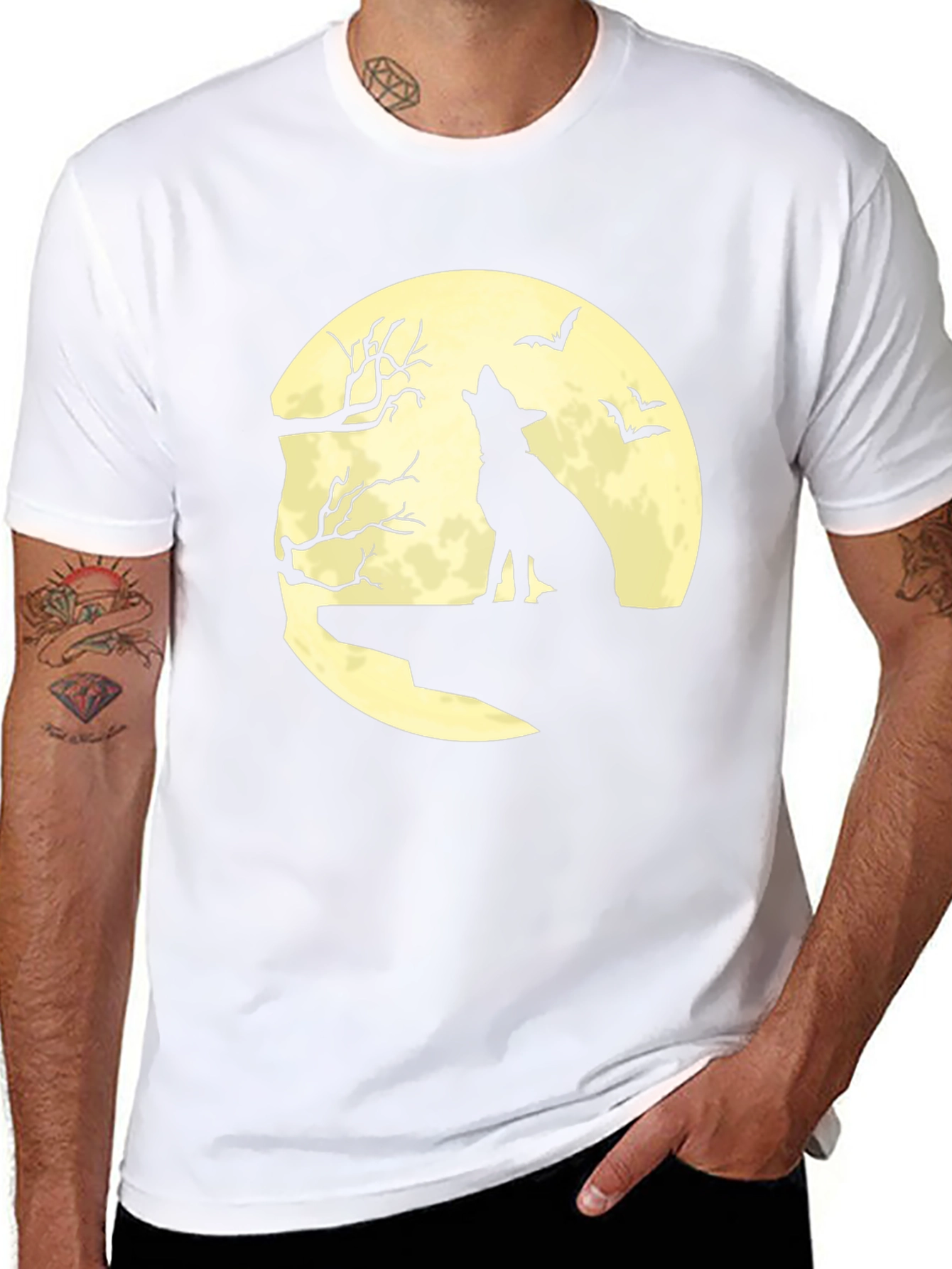 Halloween Wolf Moon Graphic Tee - Black