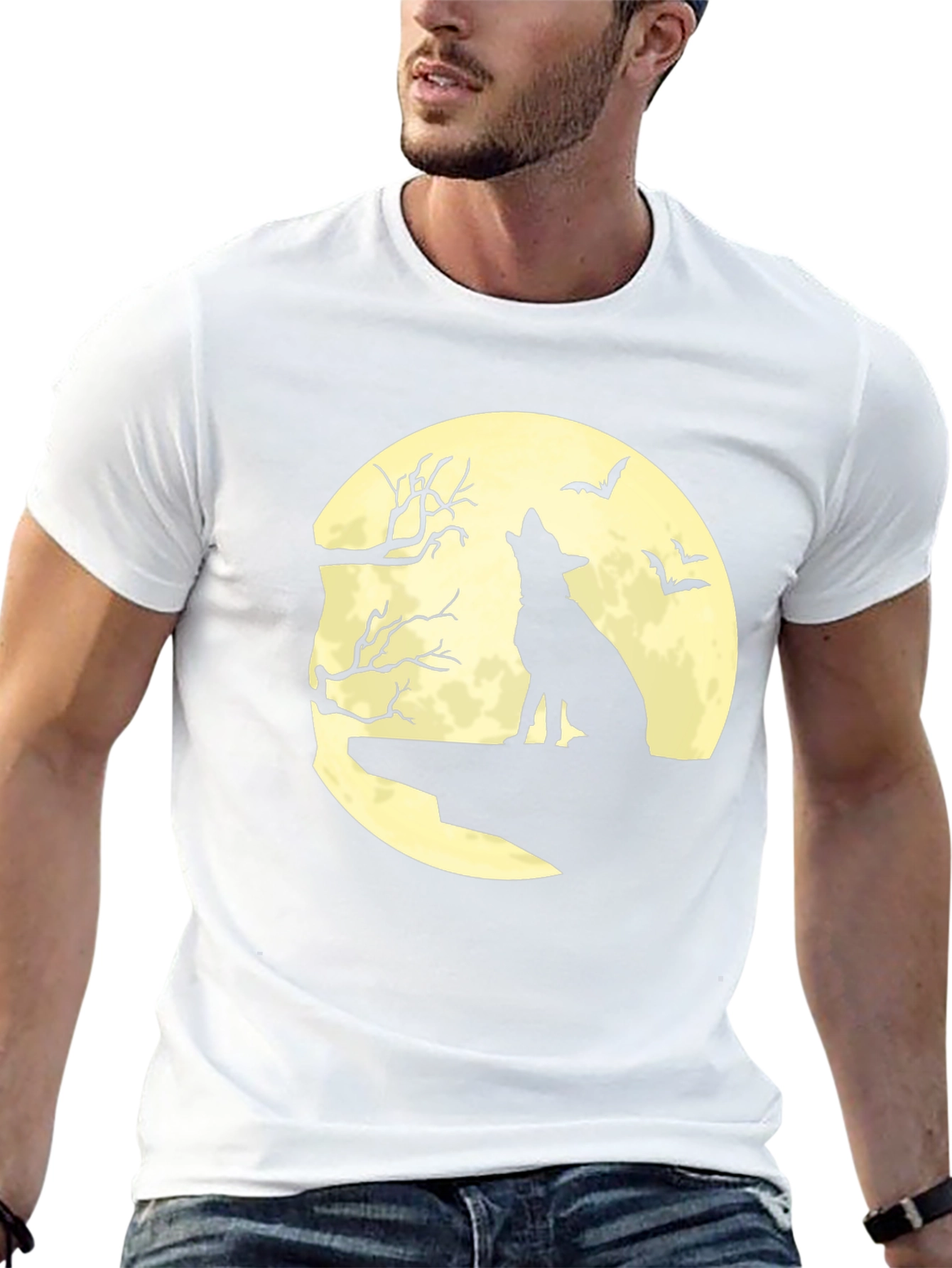 Halloween Wolf Moon Graphic Tee - Black
