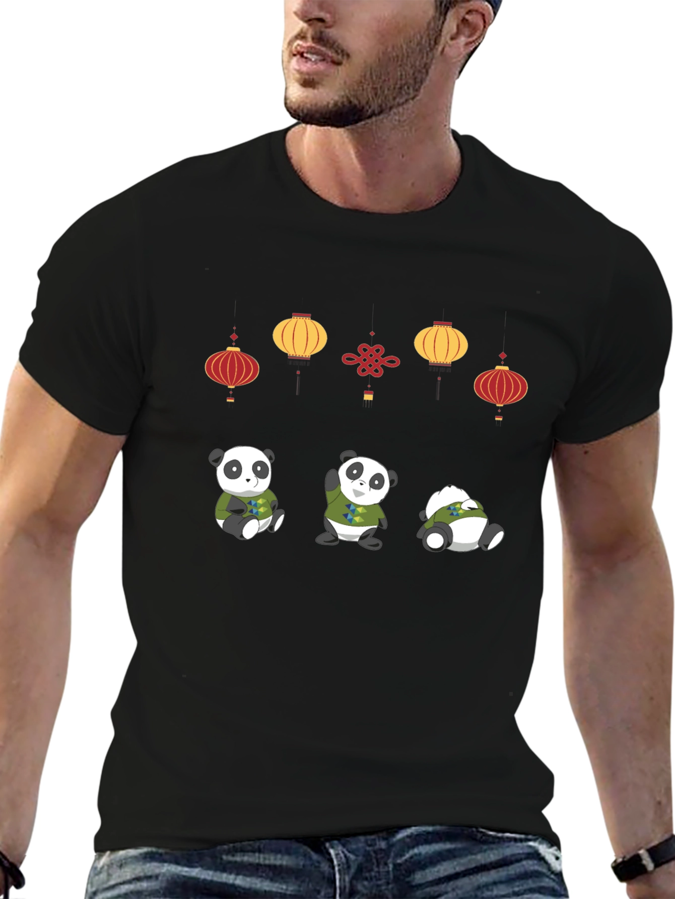 Panda and Lantern Graphic T-Shirt