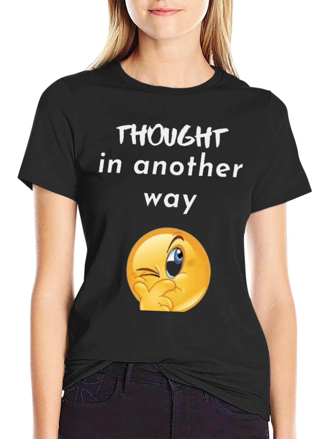 Thought In Another Way Emoji Black T-Shirt