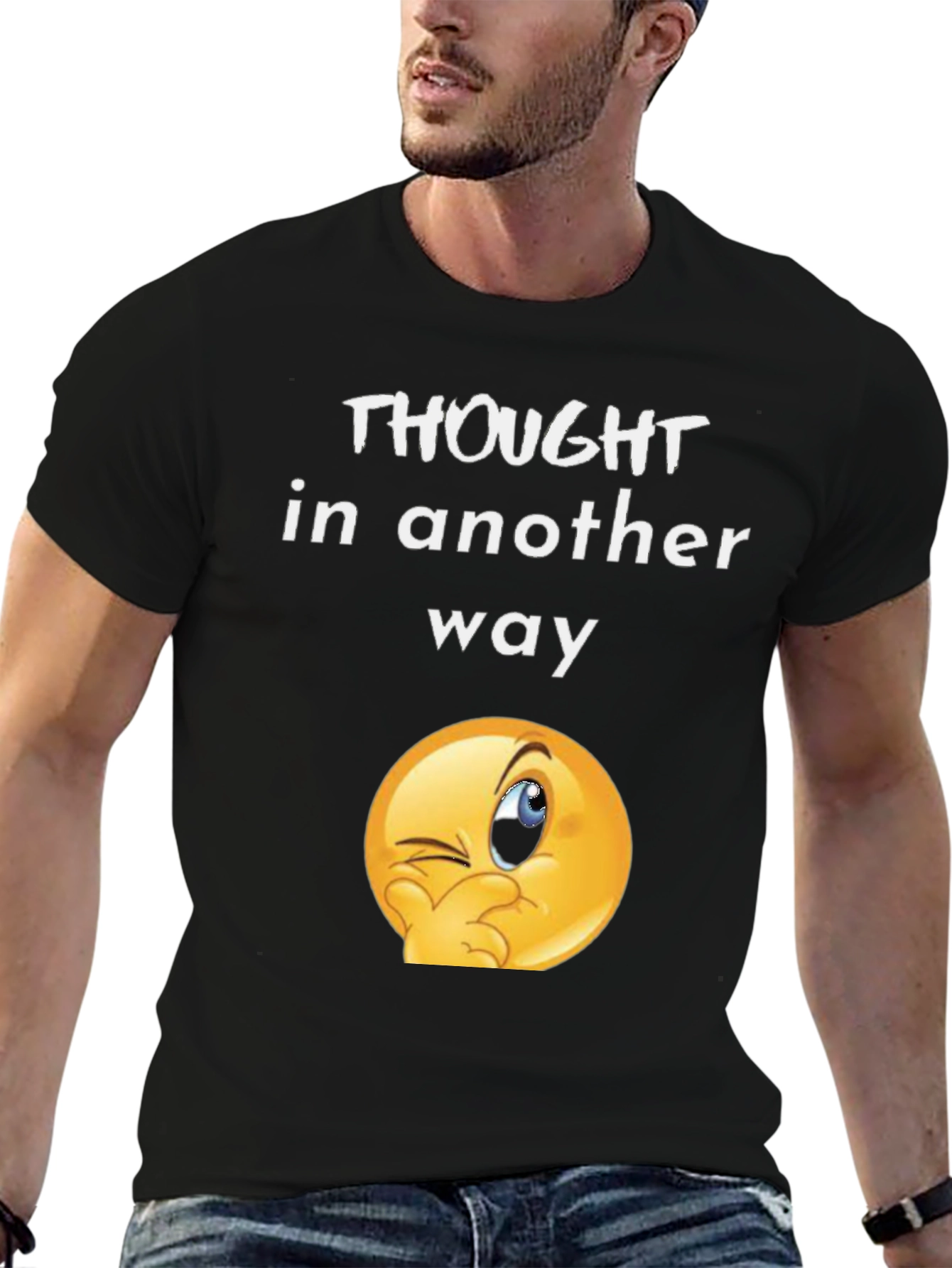 Thought In Another Way Emoji Black T-Shirt