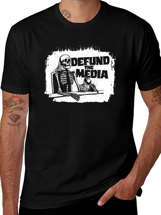 Defund The Media Skeleton Graphic T-Shirt