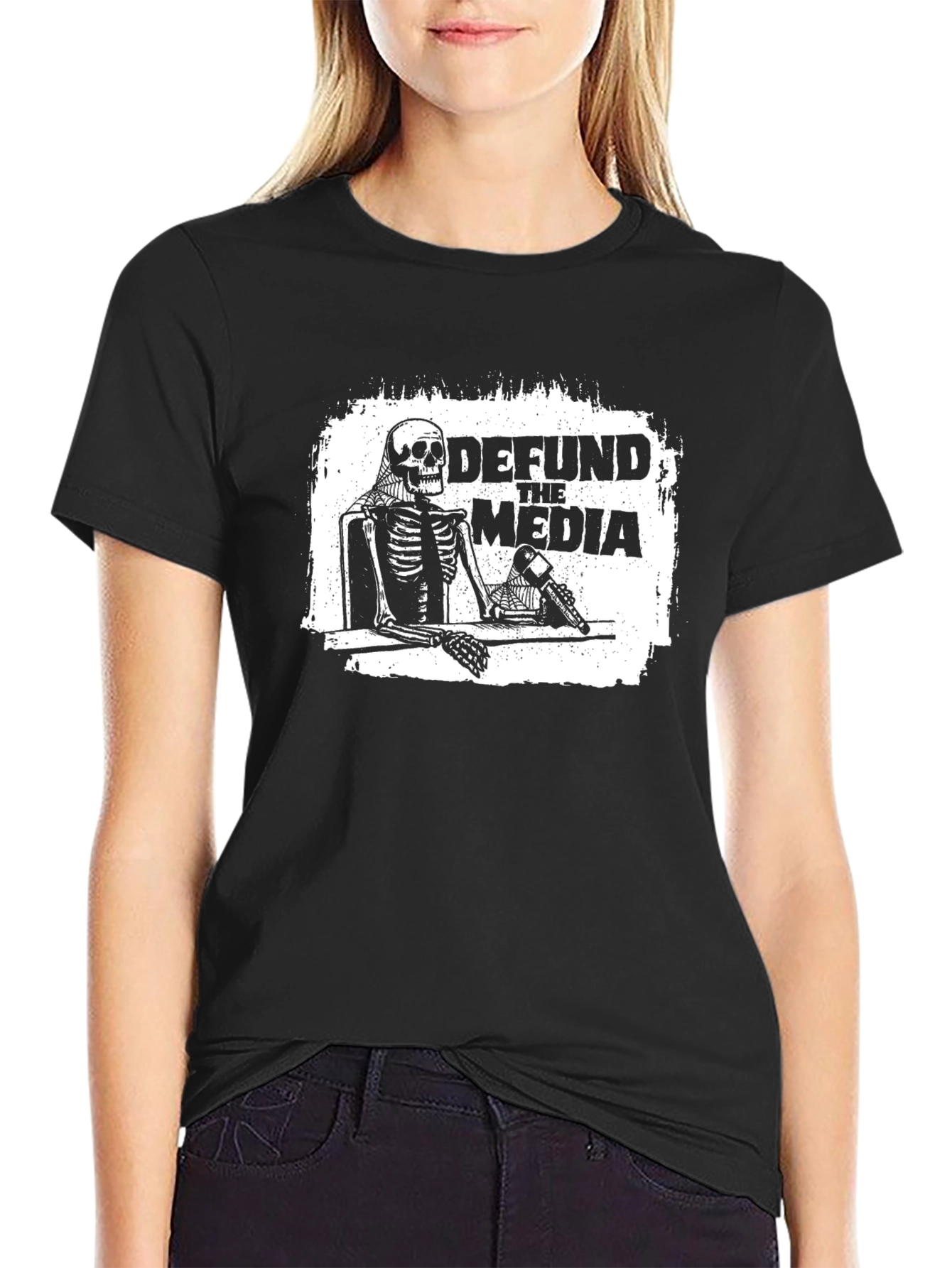 Defund The Media Skeleton Graphic T-Shirt