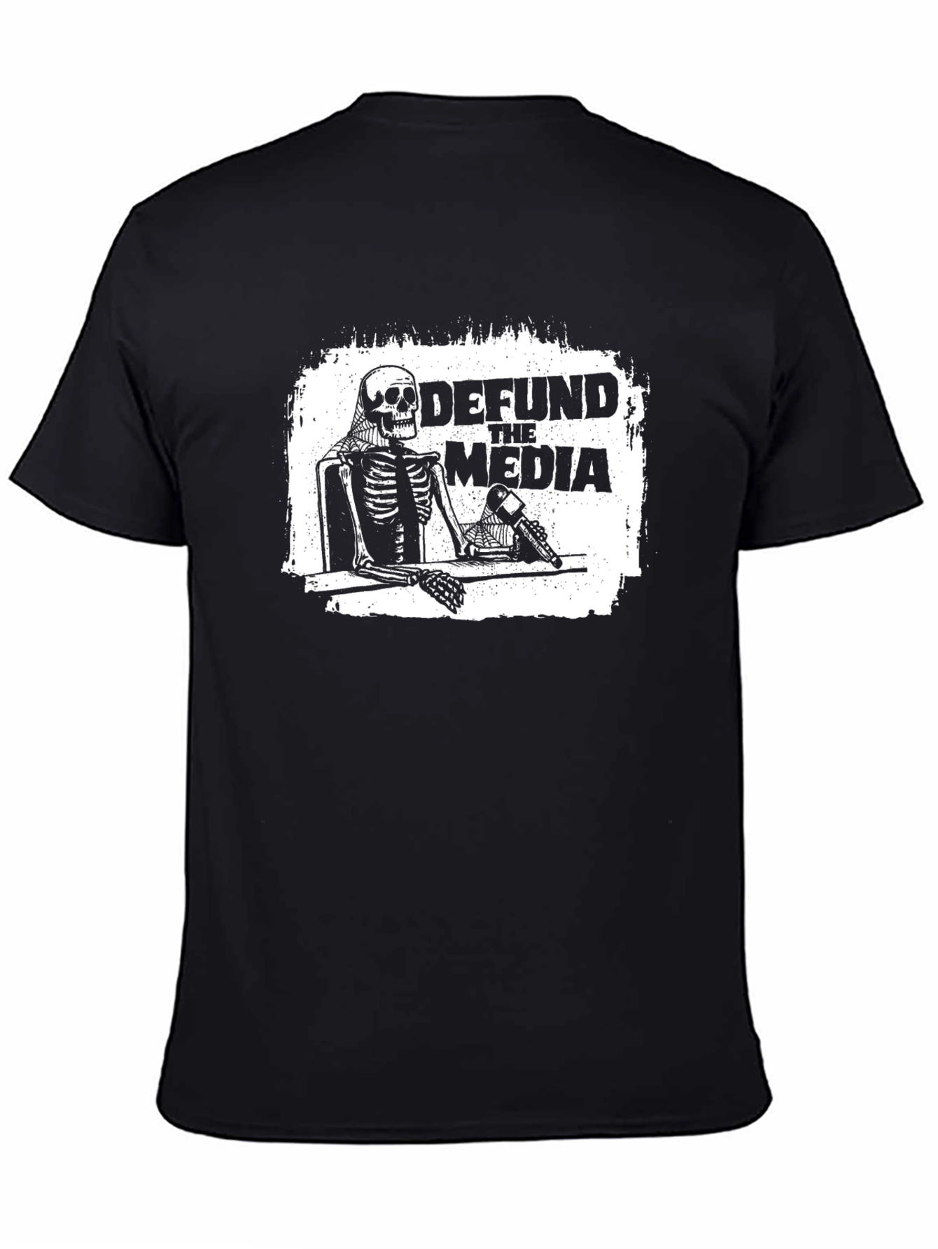Defund The Media Skeleton Graphic T-Shirt