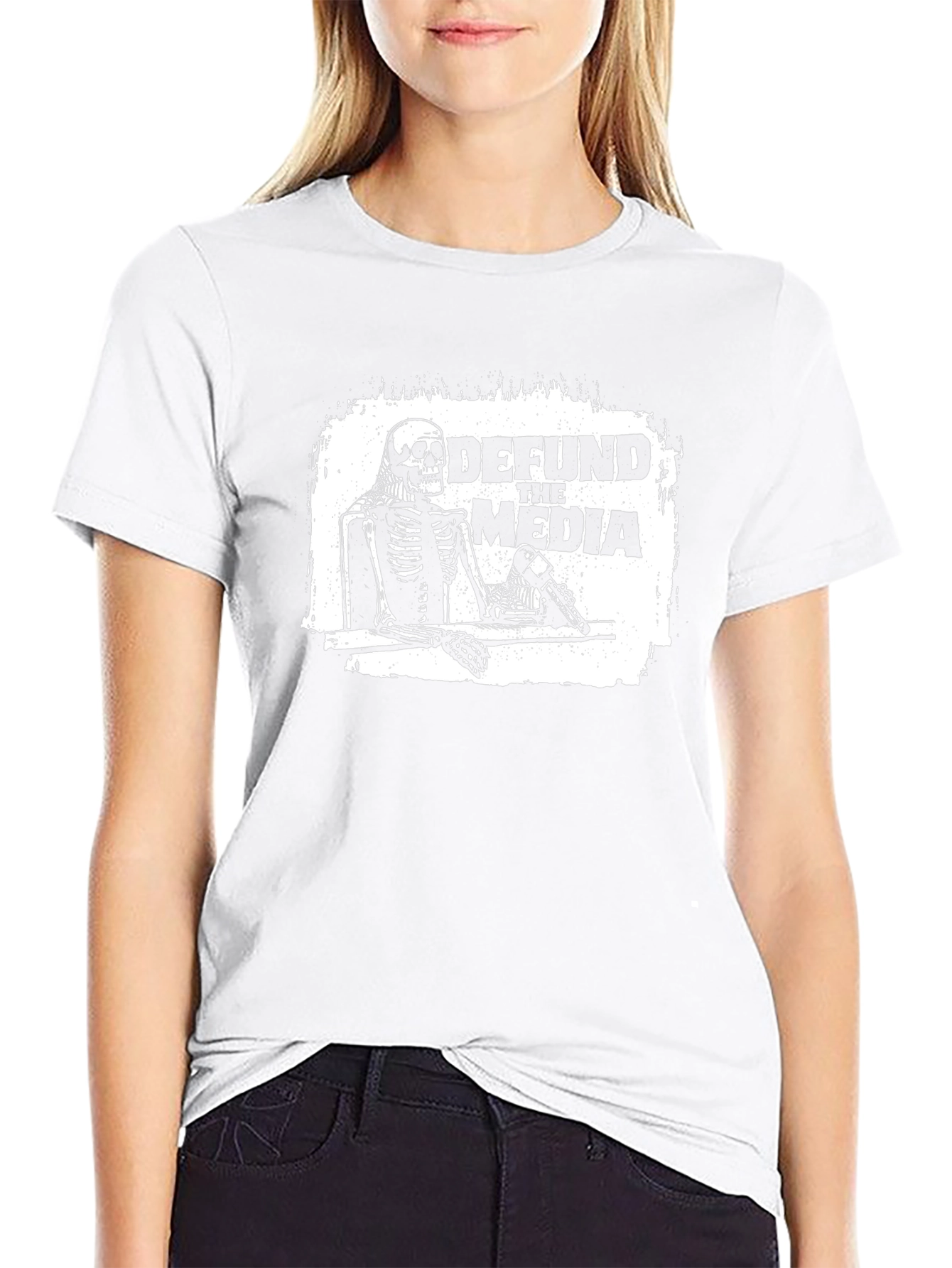 Defund The Media Skeleton Graphic T-Shirt