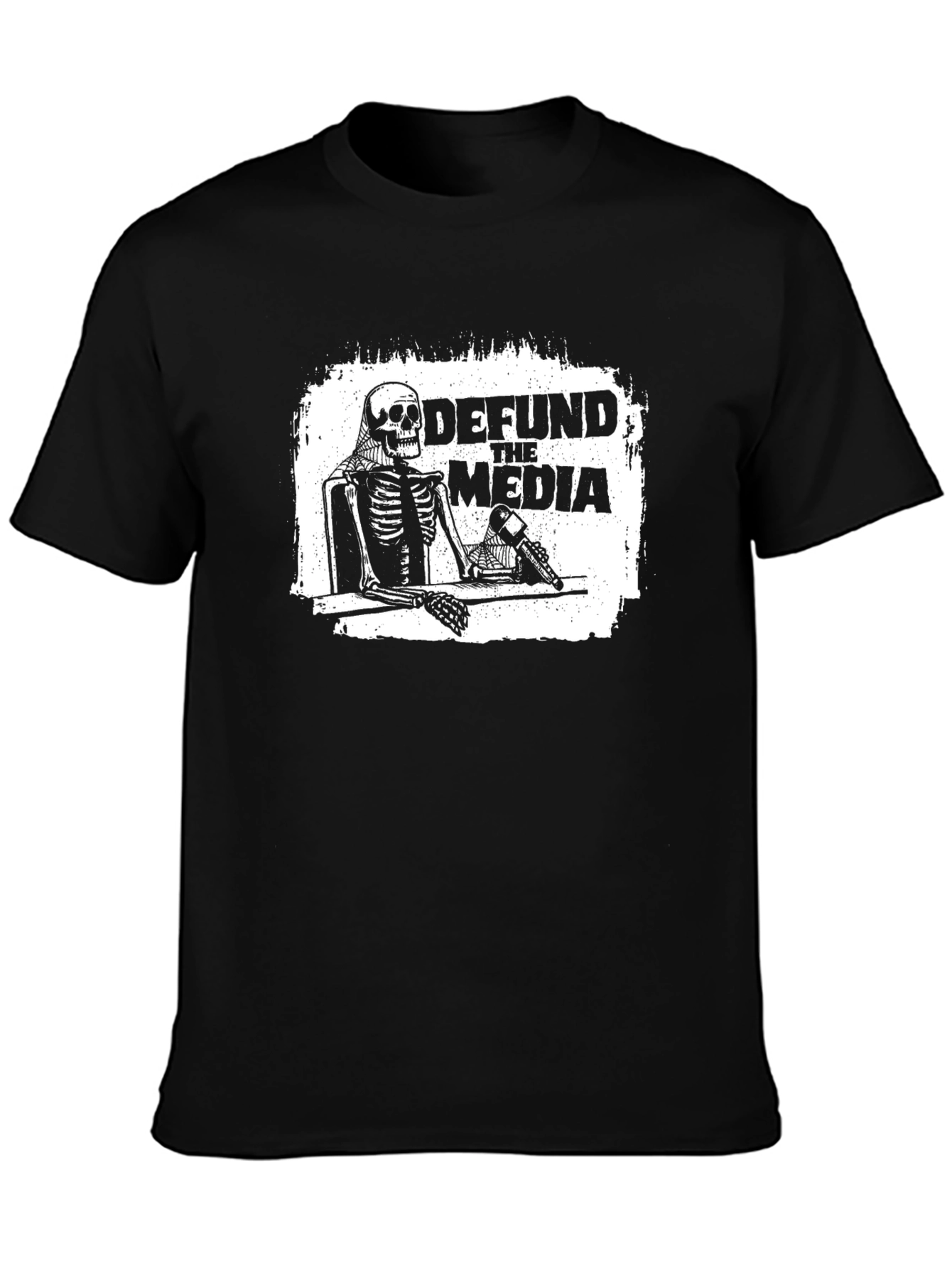 Defund The Media Skeleton Graphic T-Shirt