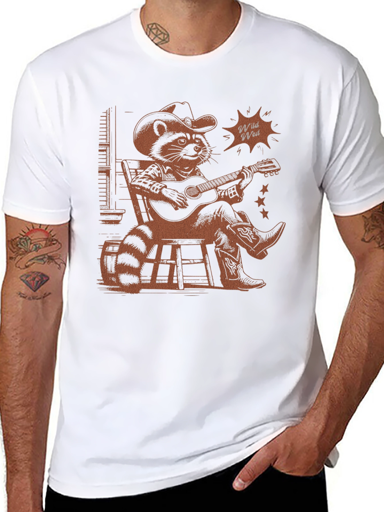 Wild West Raccoon Graphic T-Shirt - Cowboy Style