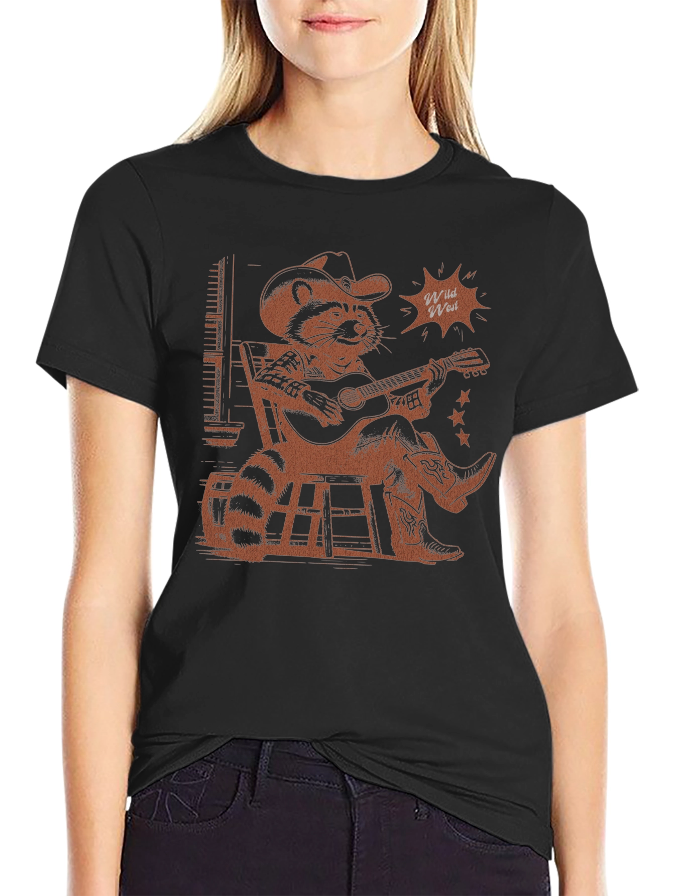 Wild West Raccoon Graphic T-Shirt - Cowboy Style