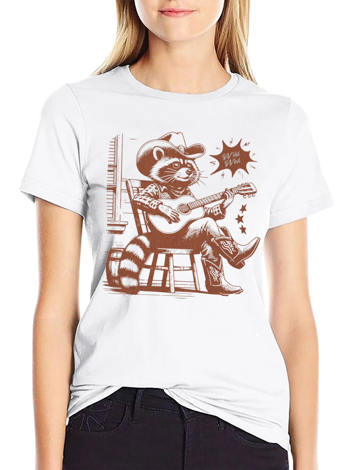 Wild West Raccoon Graphic T-Shirt - Cowboy Style