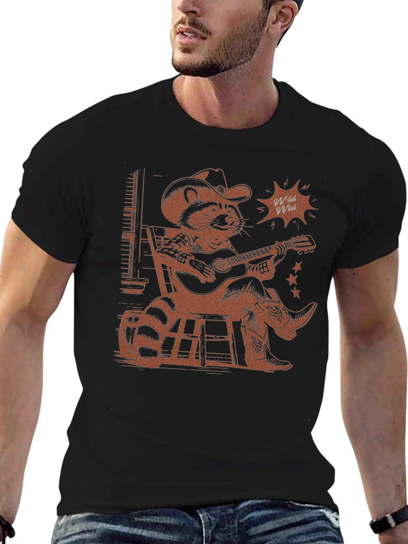 Wild West Raccoon Graphic T-Shirt - Cowboy Style