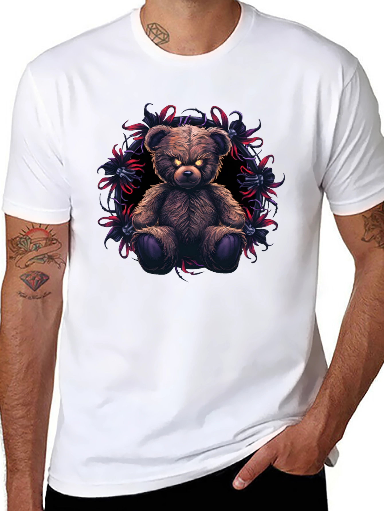 Mens Black T-Shirt with Evil Teddy Bear Graphic